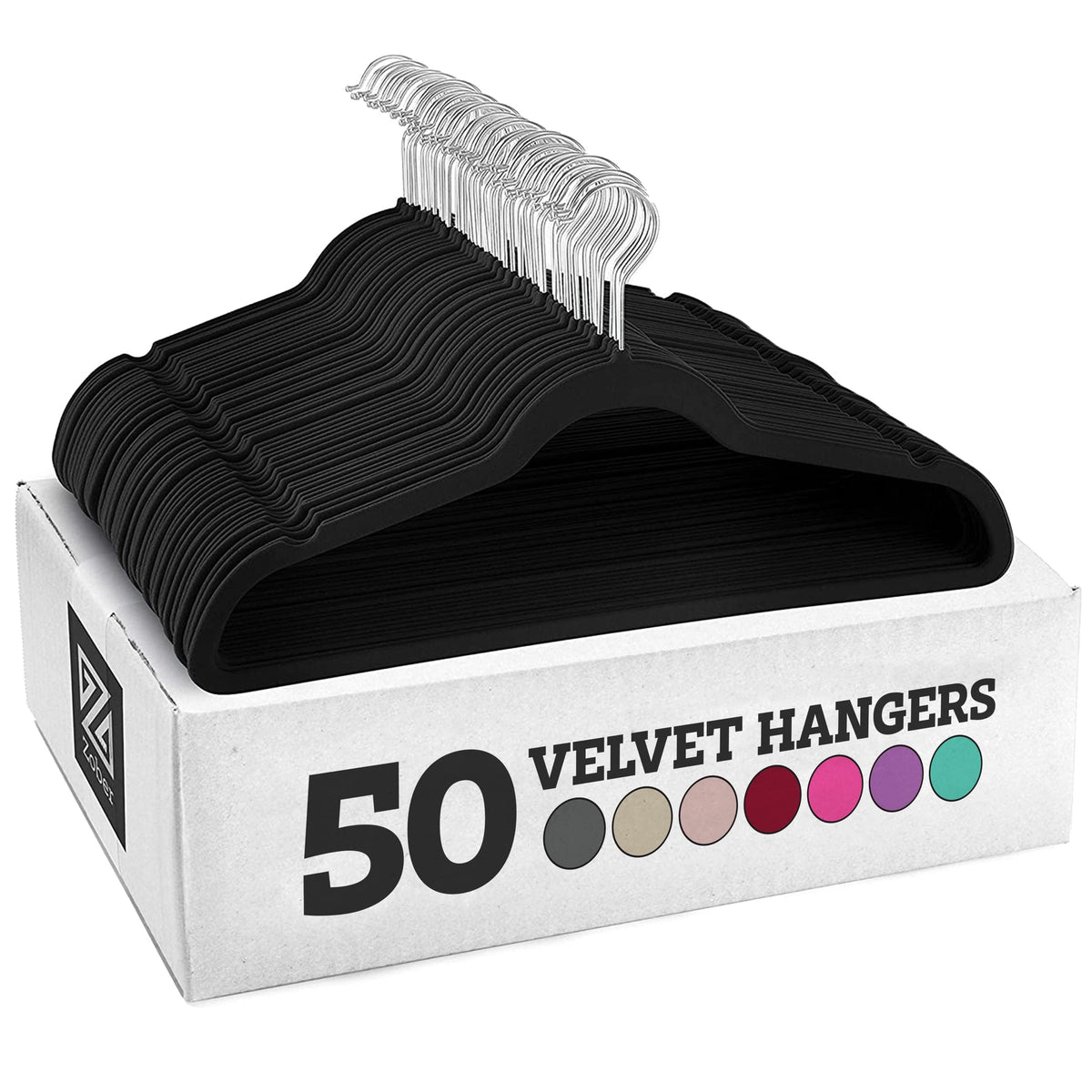 Zober Velvet Hangers 50 Pack - Heavy Duty Black Hangers For Coats, Pants & Dress Clothes - Non Slip Clothes Hanger Set - Space S