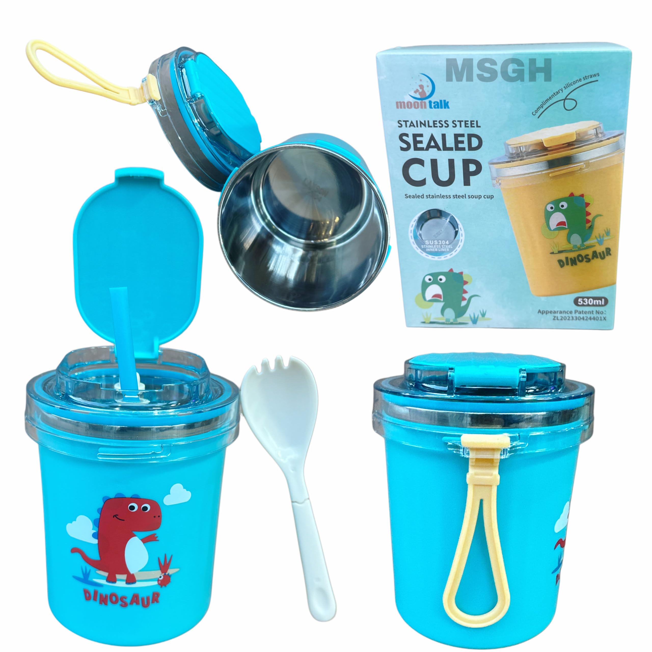 Msgh Stainless Steel Sealed Cup 530Ml With Spoon & Lid Straw, Coffee And Milk Drinking Cup, Insulated Vacuum Cup, Birthday Retur