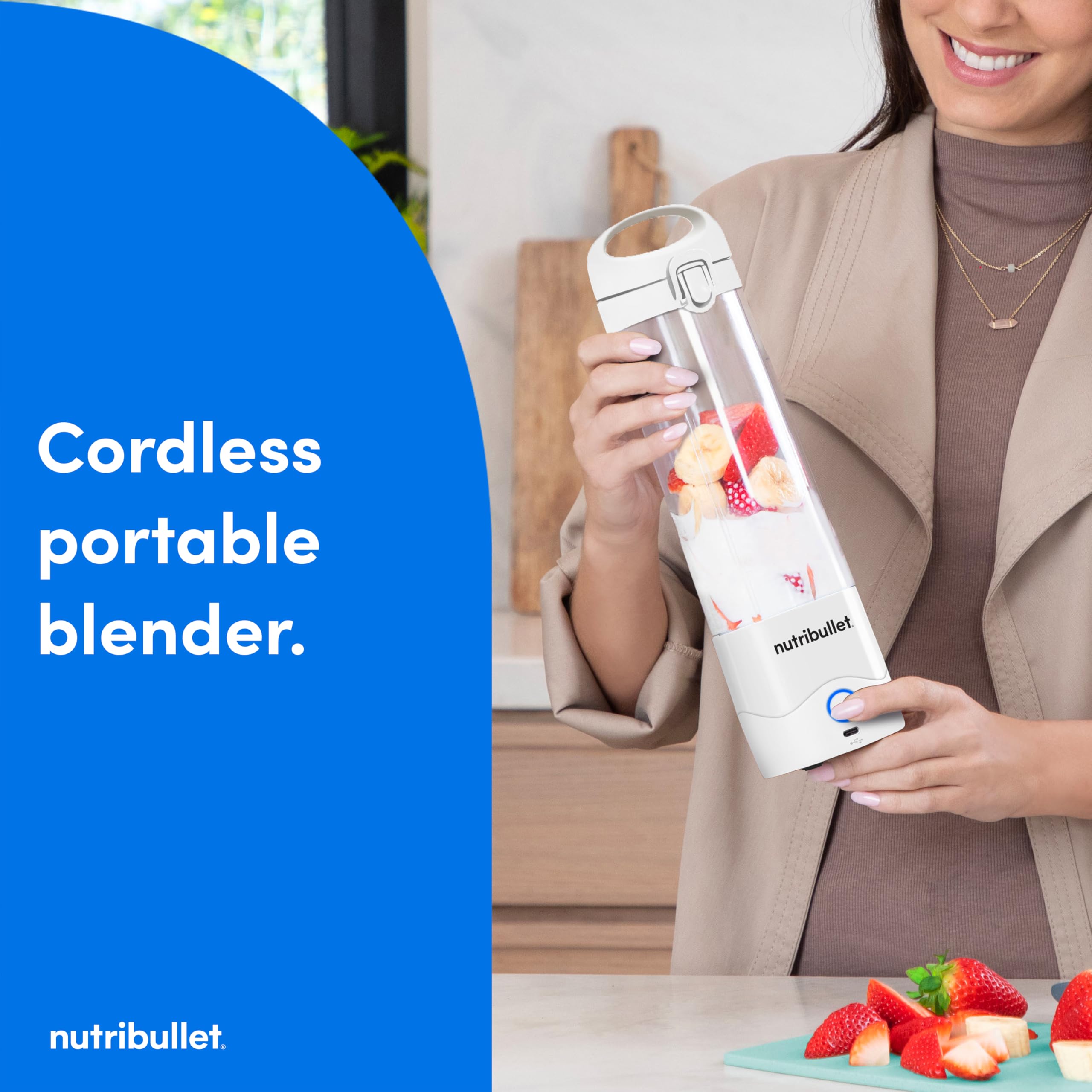 Nutribullet Portable Blender, Cordless, 20Oz Vessel, Personal Blender, Usb-C Rechargeable, White, Nbpb50100W
