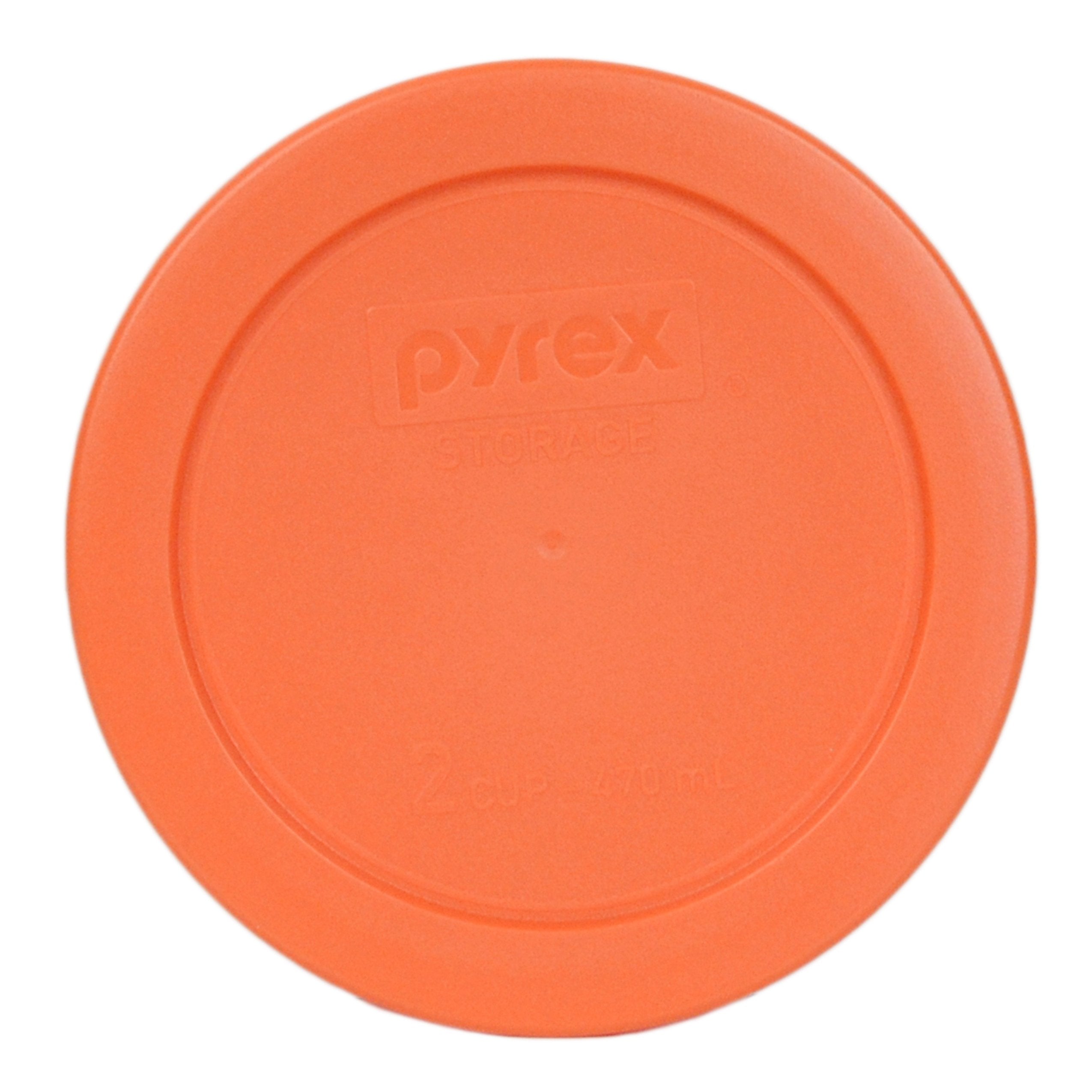 Pyrex 7200-Pc 2 Cup Red, Blue, Orange Round Plastic Storage Lid, Made In Usa - 3 Pack