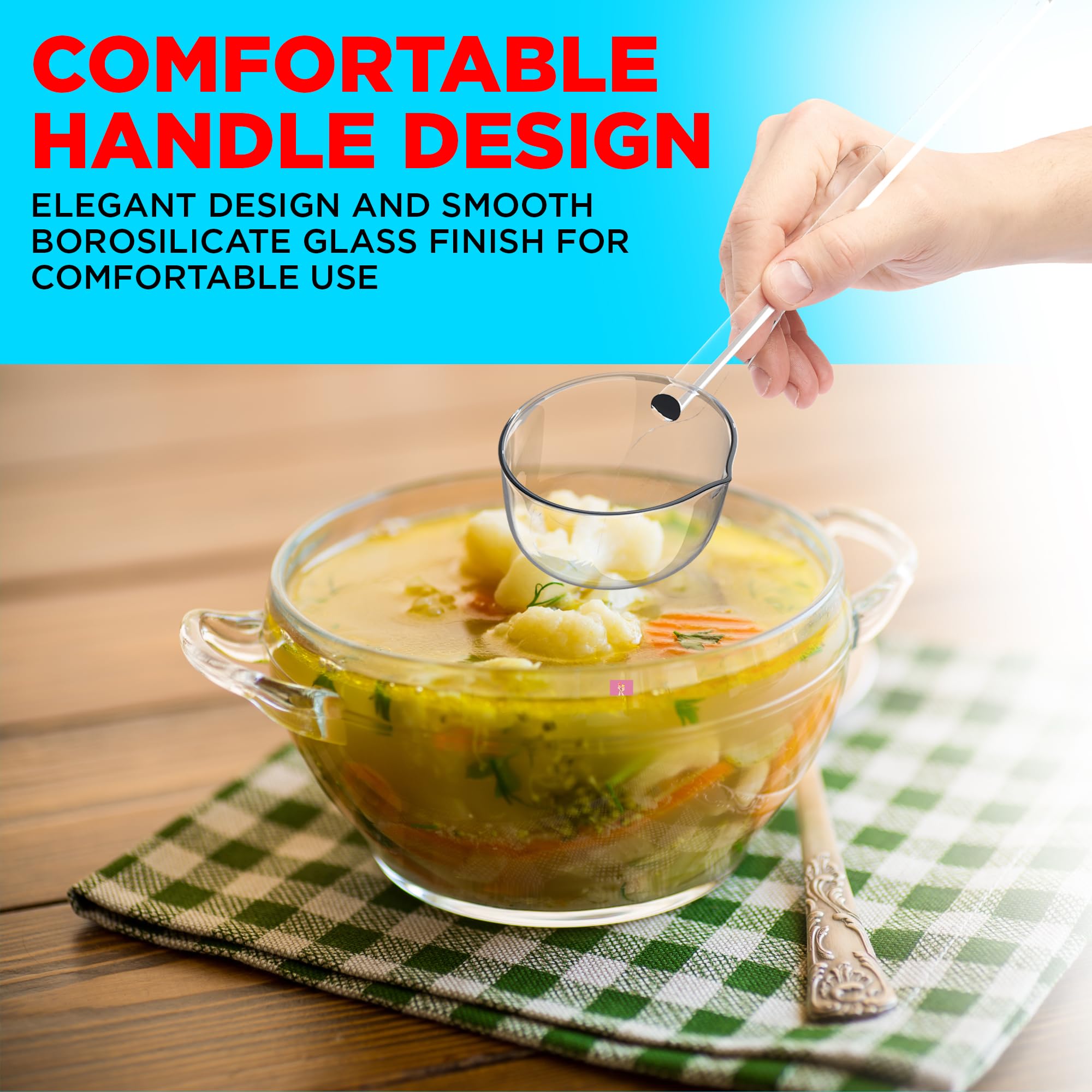 Quiksparq Multipurpose Glass Spoon And Ladle - Heat Resistant Borosilicate Karandi For Cooking, Serving, And Stirring (Yellow)