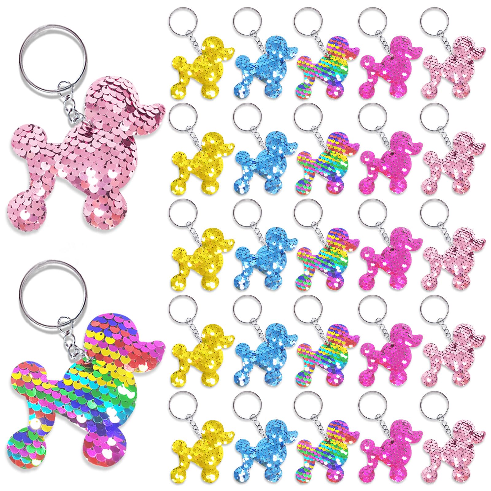 CiciBear 25 Pack Dog Sequin Keychains for Dog Party Favors, Kids and Adults Birthday Gift, Baby Shower, Party, 5 Colors