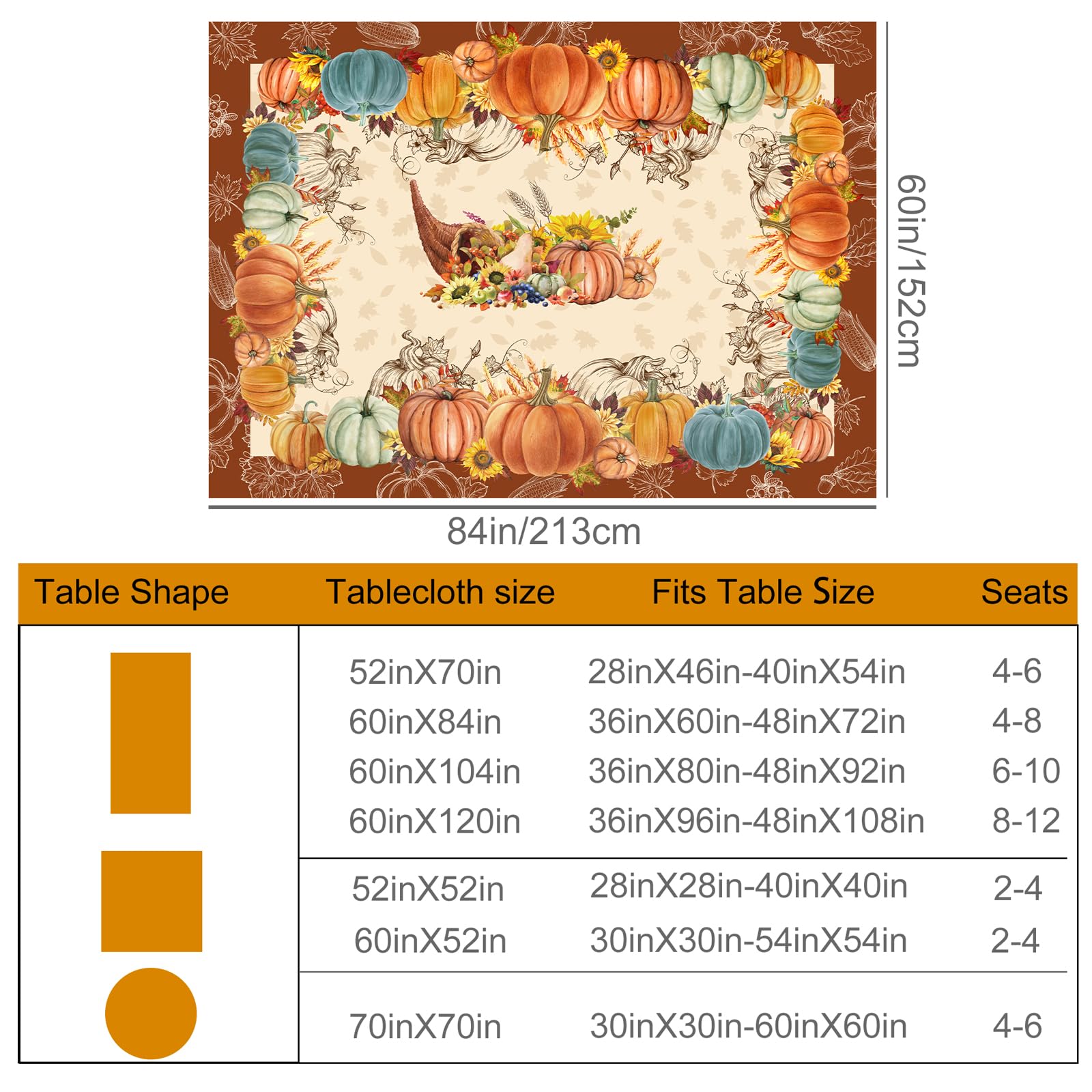 Cusugbaso Thanksgiving Tablecloth 60X84 Inch Rectangle - Thanksgiving Decorations For Table - Water-Resistant Give Thanks Fall T