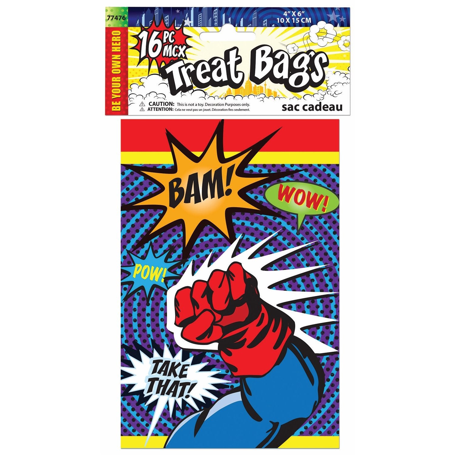 Forum Novelties Super Hero Party Treat Bag (Package Of 16), Multi-Colored