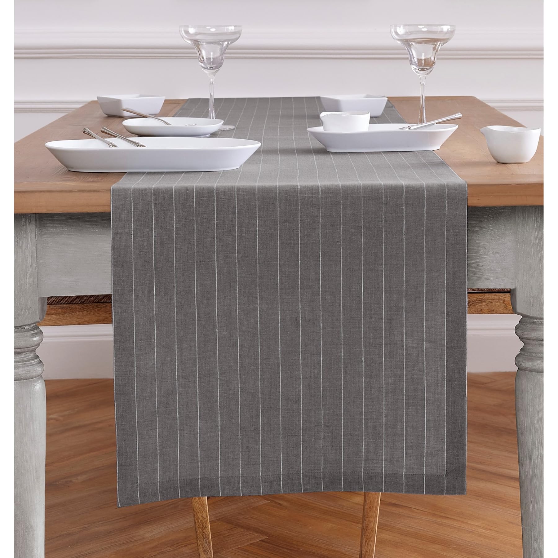 Solino Home Pinstripe Linen Grey And White Table Runner 108 Inches Long - 100% Pure Linen Dining Table Runner 18 X 108 Inch Idea
