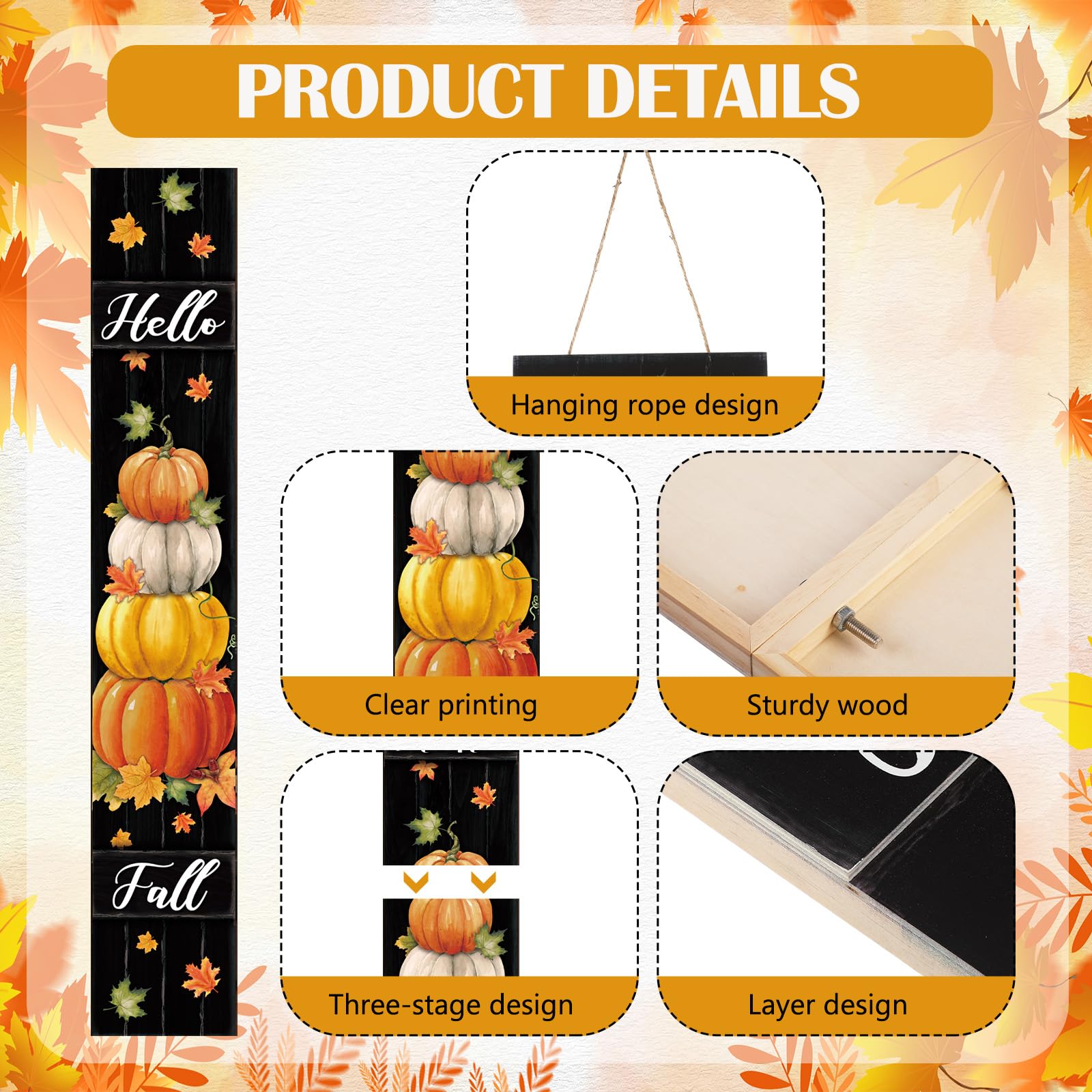 Threehoney Thanksgiving Welcome Sign 47 Large Fall Front Porch Decor Pumpkin Wooden Porch Sign Rustic Farmhouse Standing Hanging