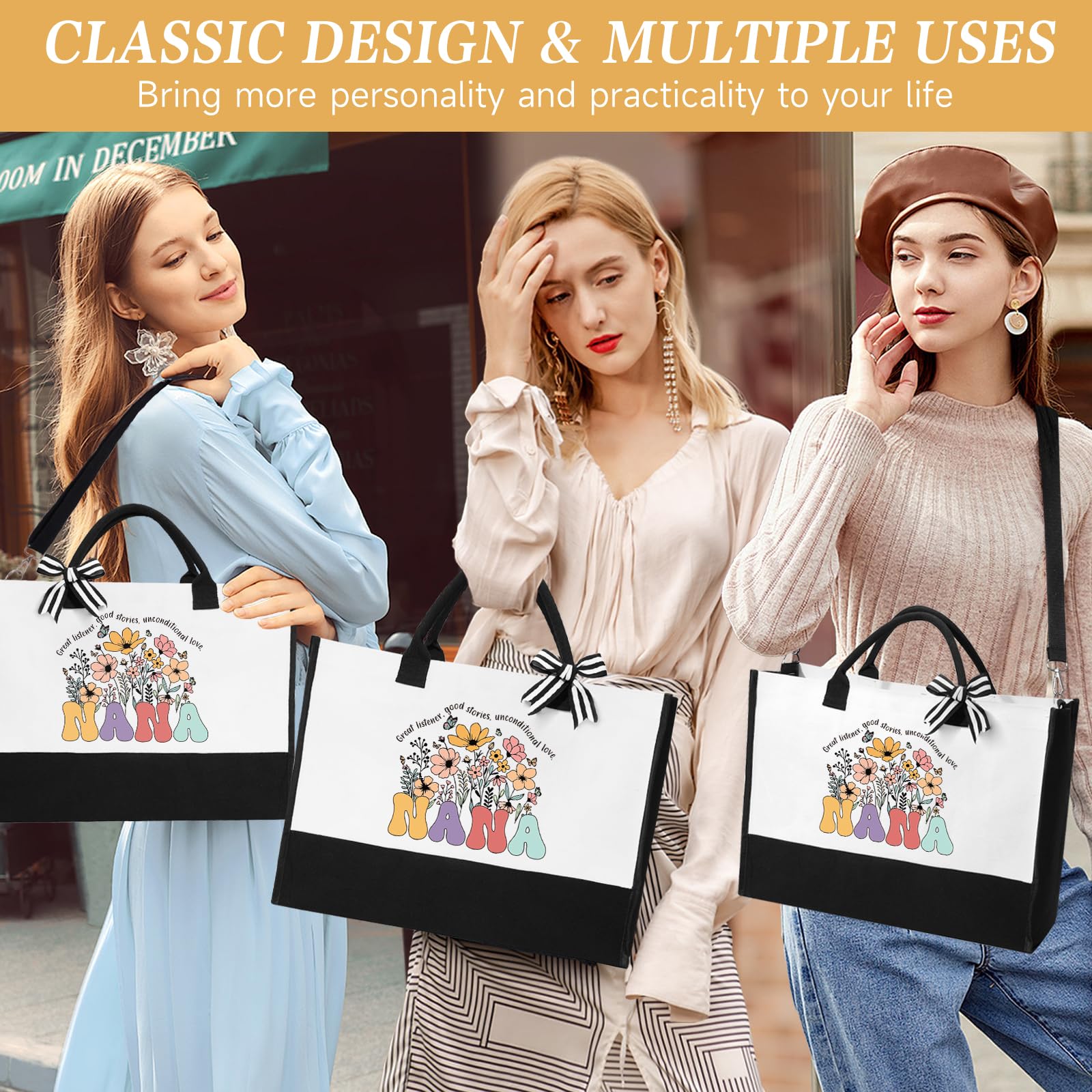 Nana Gifts for Women Birthday Mothers Day Gifts Set from Granddaughter Grandson Grandchildren, 16 Oz Glass CupCanvas Tote Bag Gi