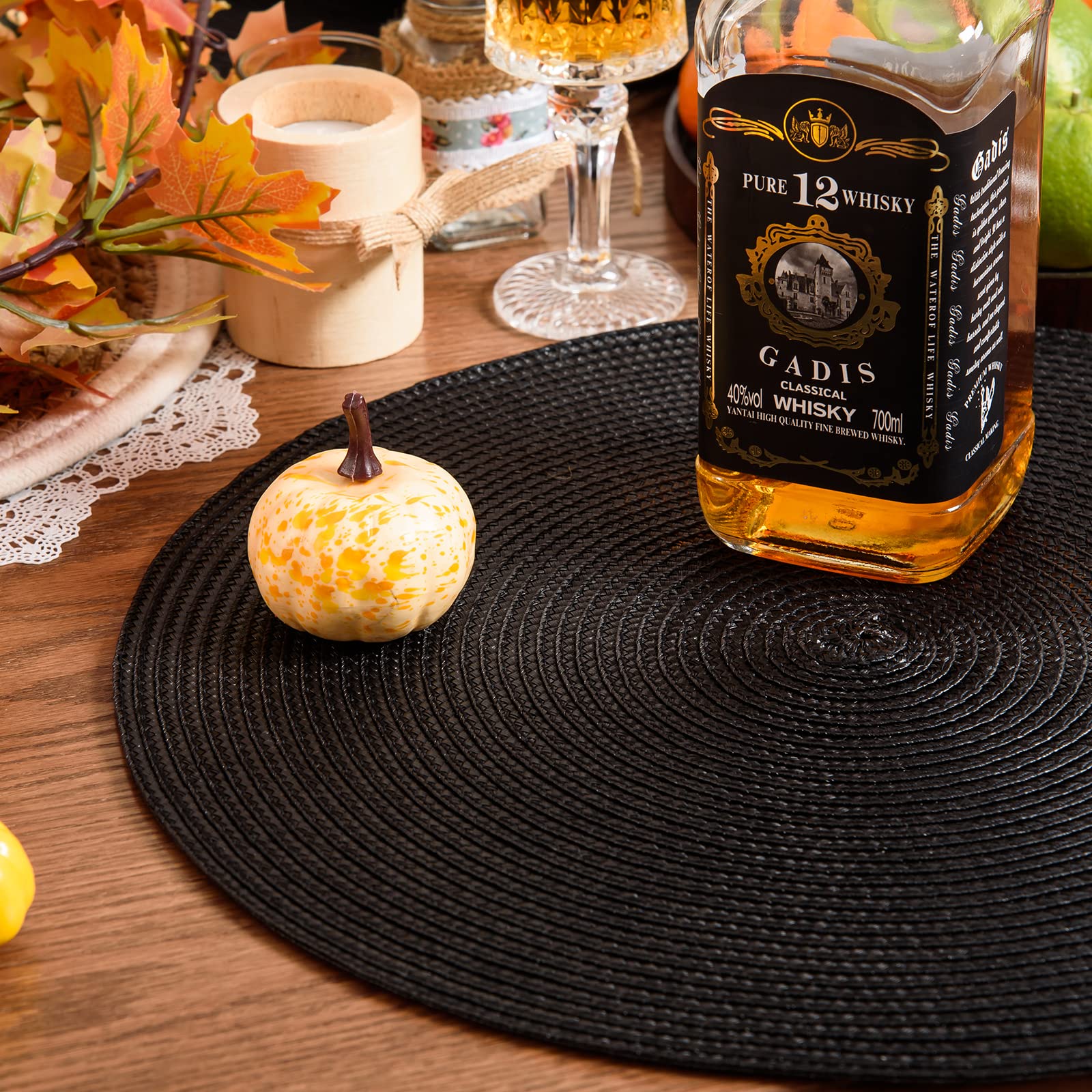 Ahhfsmei Round Braided Placemats 15 Inch Round Table Mats For Dining Tables Washable Woven Heat Resistant Place Mats Set Of 6 (B