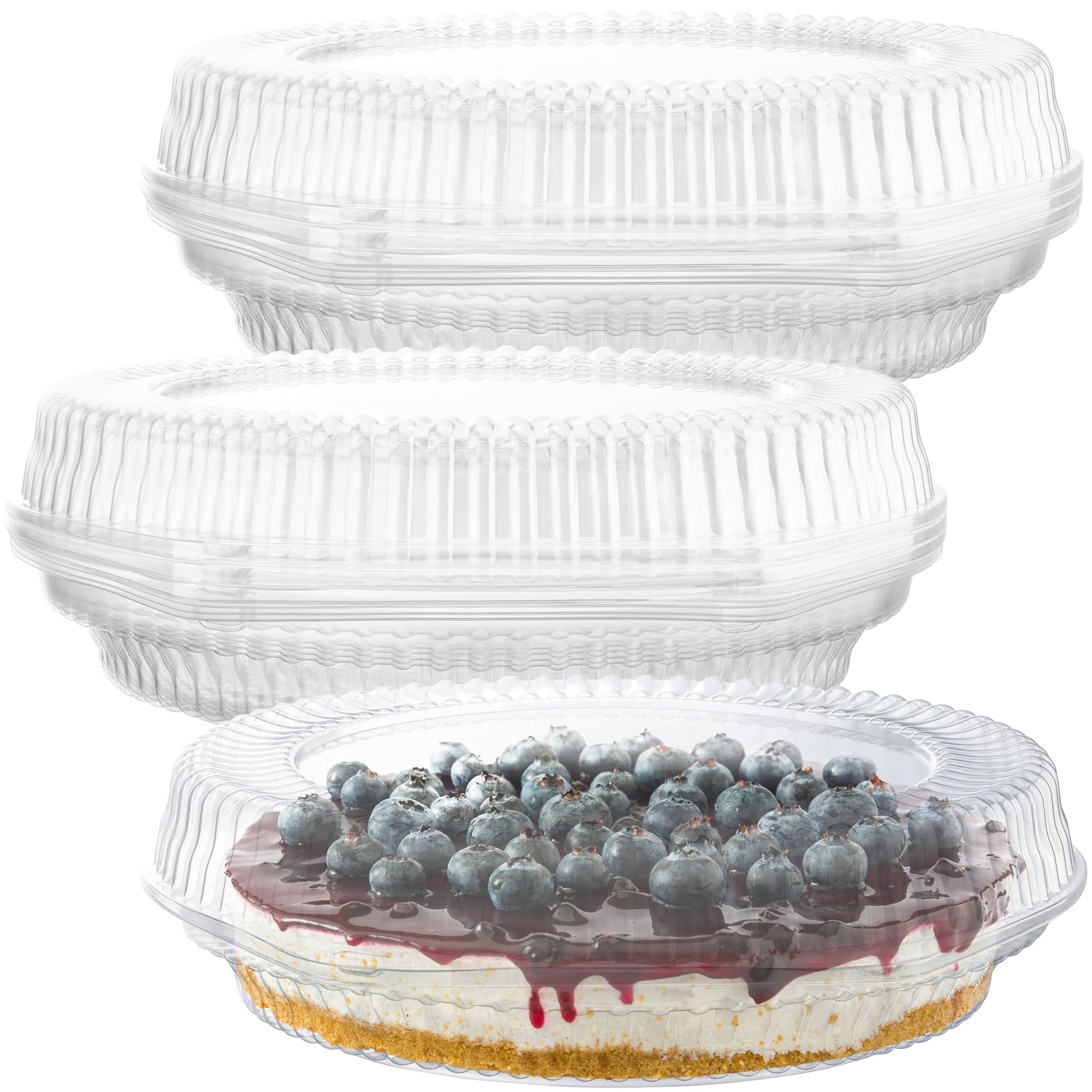 Supellectilem 10 Plastic Disposable Pie Containers with Hinged Locking Lids | 10 Round Pie Keepers/Flan Cake Containers for Tran