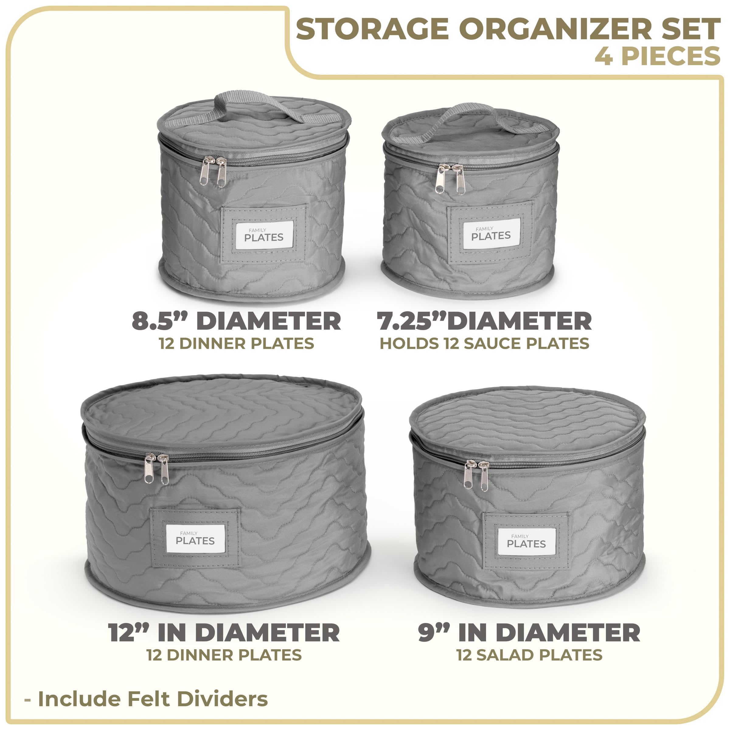 Sorbus China Storage Containers - Quilted Dish Storage Containers For Organizing, Moving Supplies, Party - 4 Stackable Plate Car