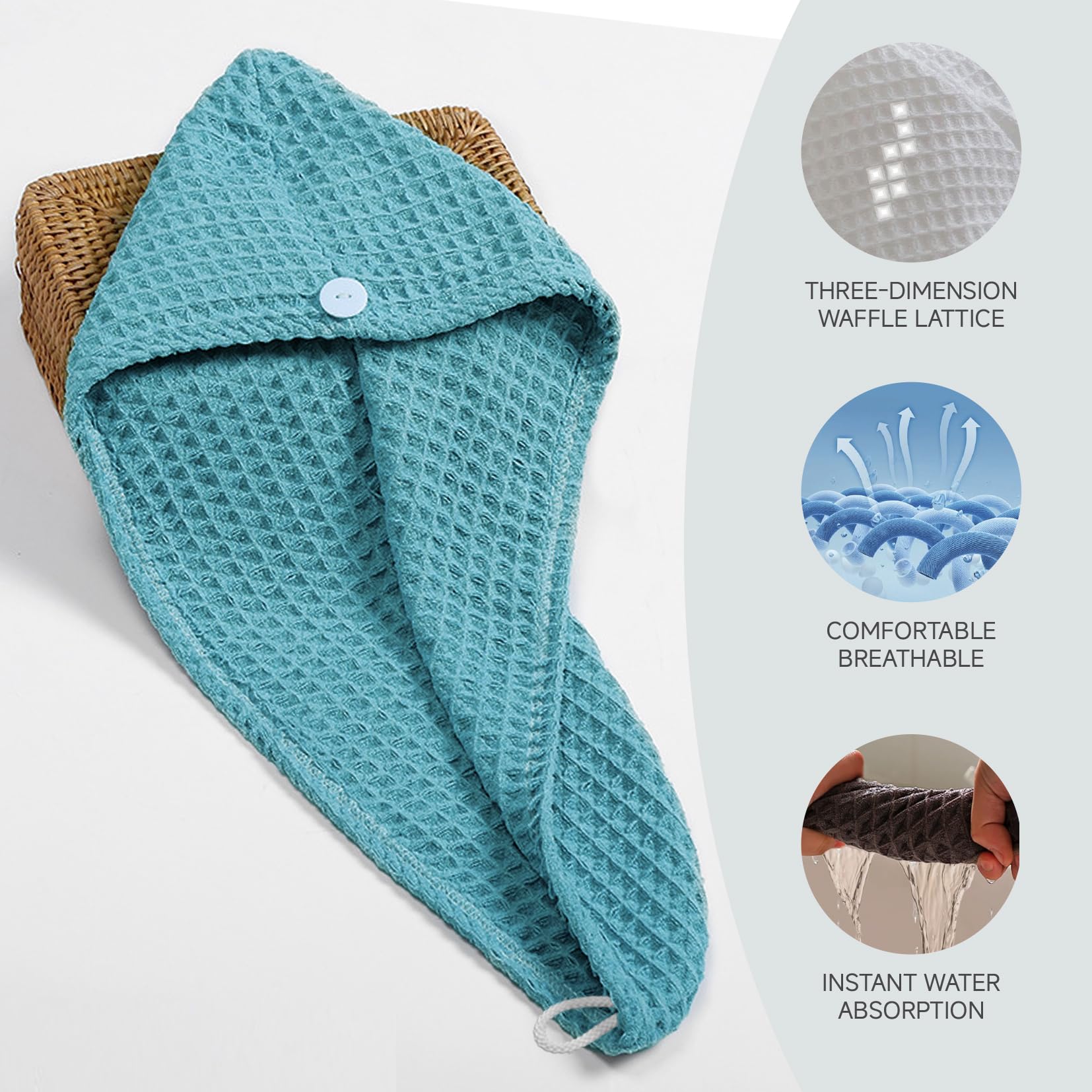 MaopaoBeauty Microfiber Hair Towel Wrap for Women 1Pack Waffle Long Hair Head Towel Wrap Quick Dry Super Absorbent Hair Towel fo