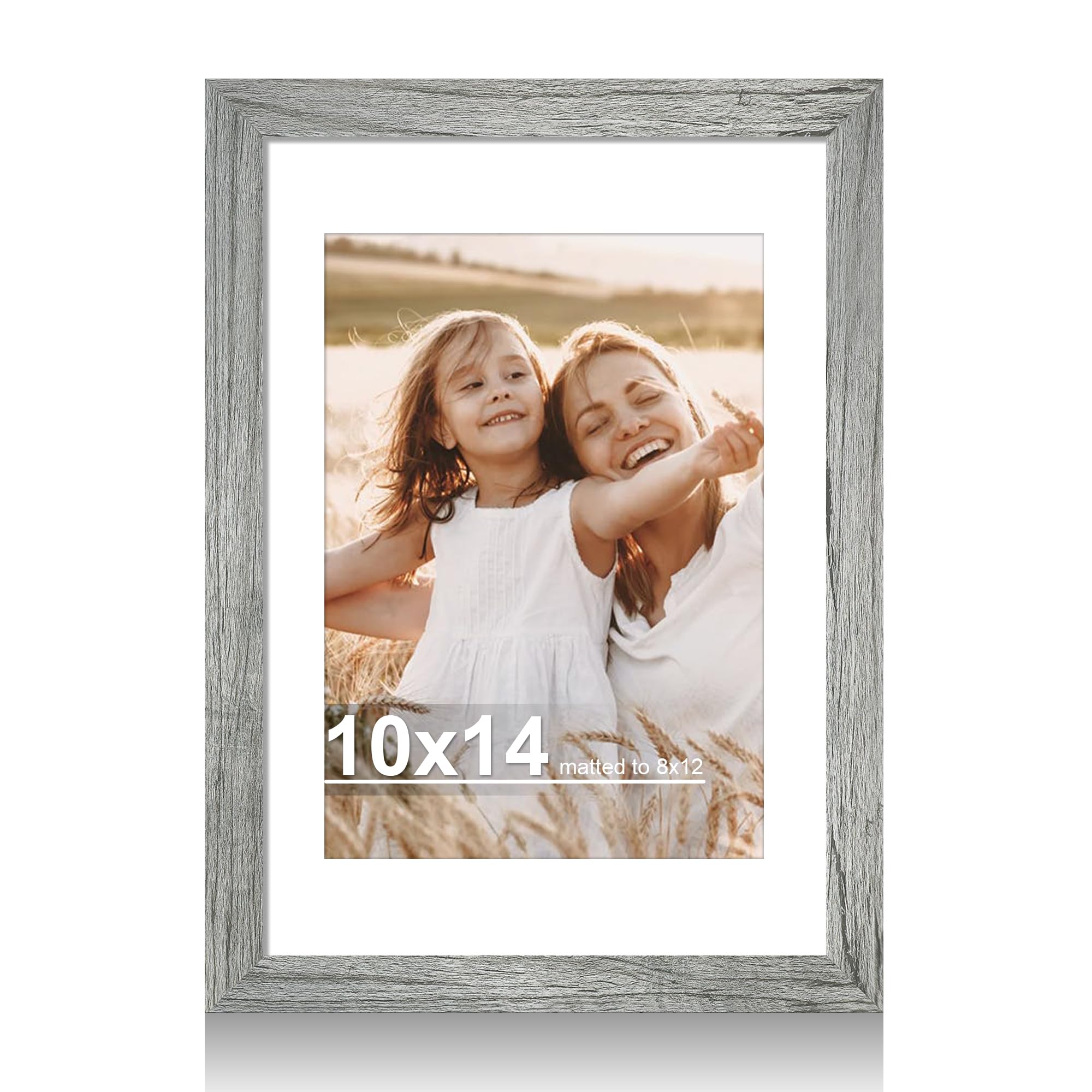 Hongkee 10x14 Picture Frame with Real Glass - 8x12 Wooden Frame with Mat, Horizontal and Vertical Display for Wall or Tabletop (