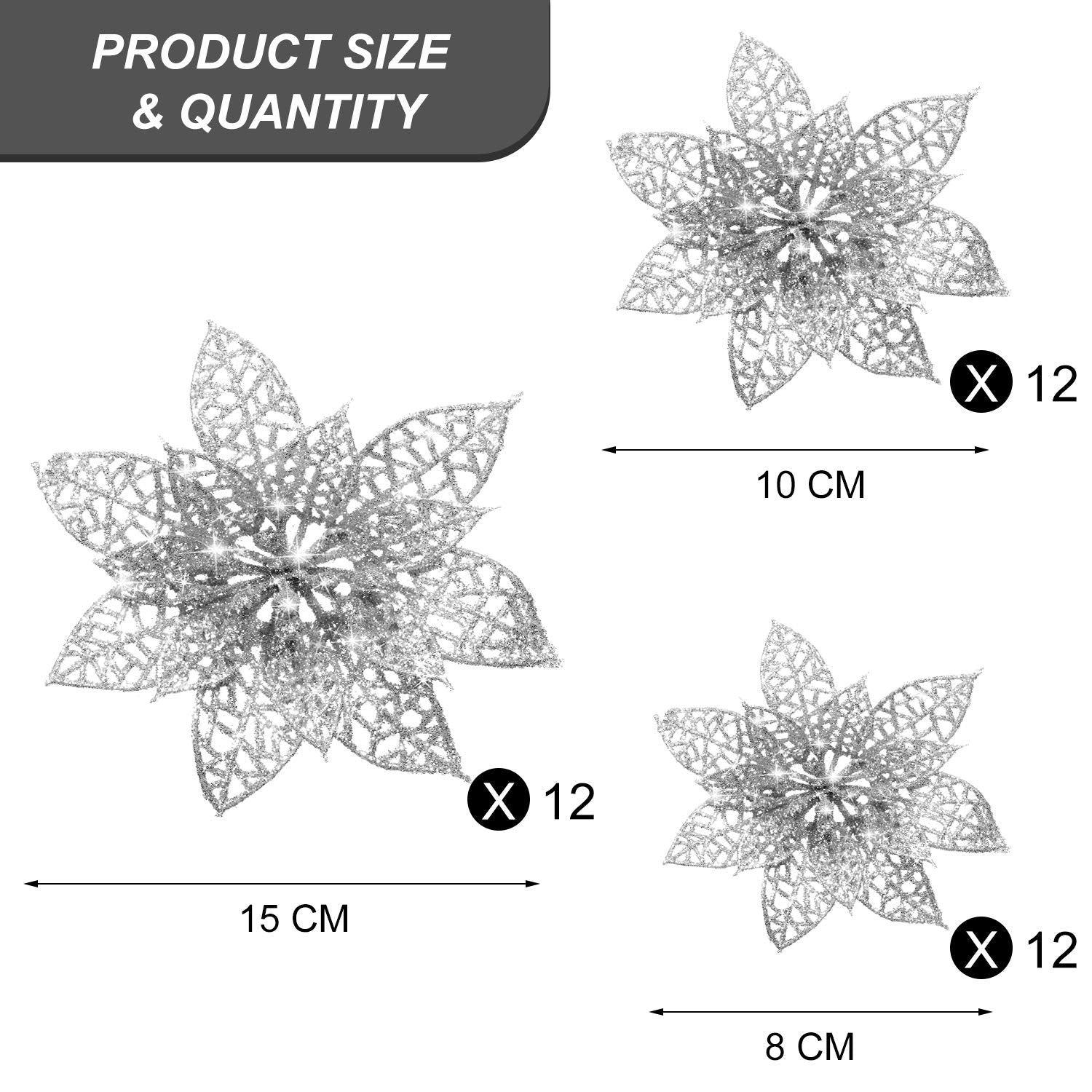 WILLBOND 36 Pieces Christmas Poinsettia Flowers Artificial Christmas Tree Ornaments Glitter Poinsettia for Tree Wedding New Year