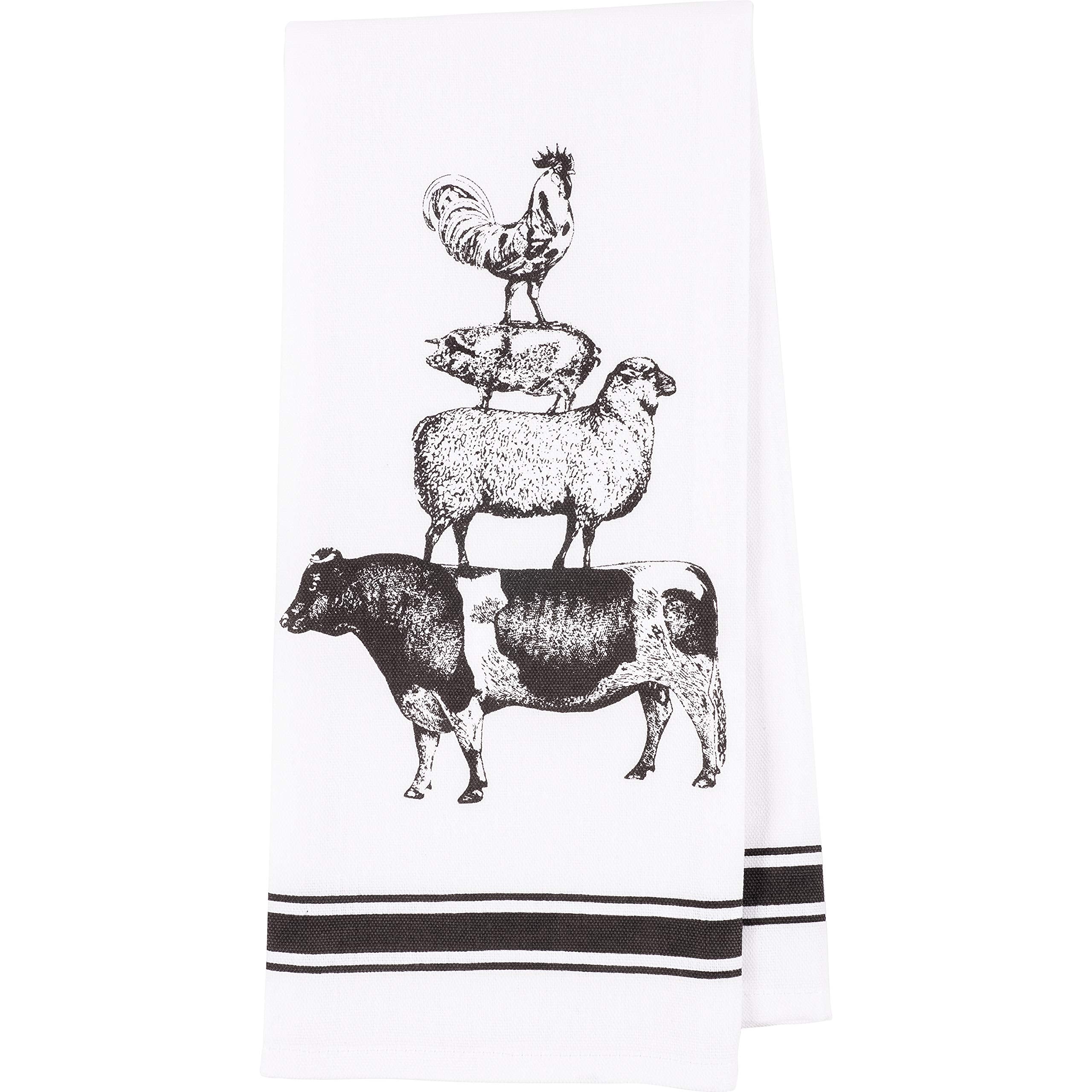 Kaf Home Pantry Stacked Farm Animals Kitchen Dish Towel 18 X 28-Inch Set Of 4