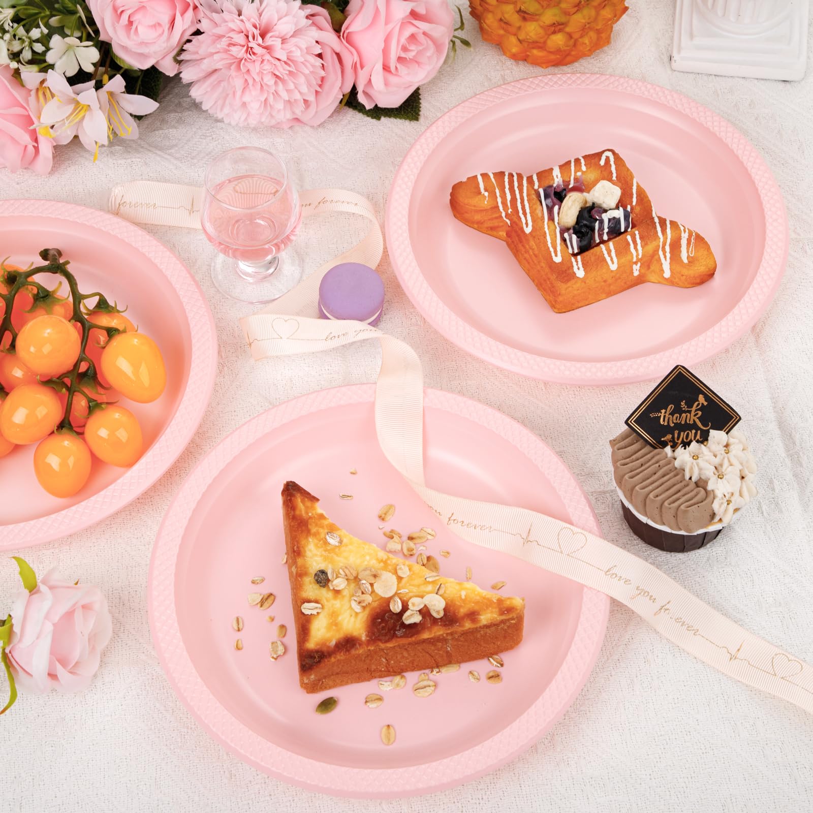 Wellife Pink Plastic Plates 9 Inch -150 Count For Party, Disposable Plastic Party Plates For Valentine'S Day Easter Baby Shower