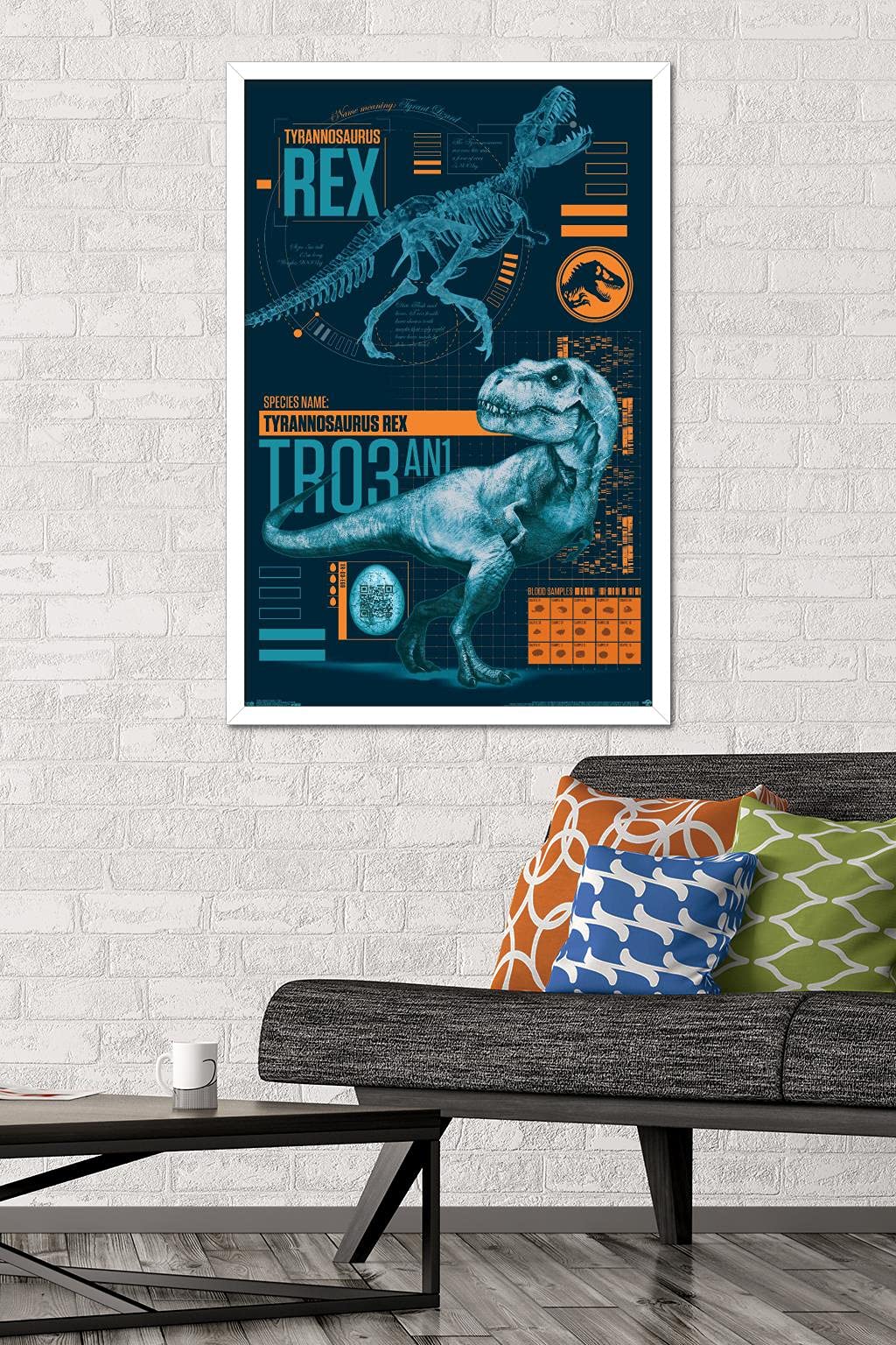 Trends International Jurassic World: Fallen Kingdom - T-Rex Wall Poster, 22.375'' X 34'', White Framed Version