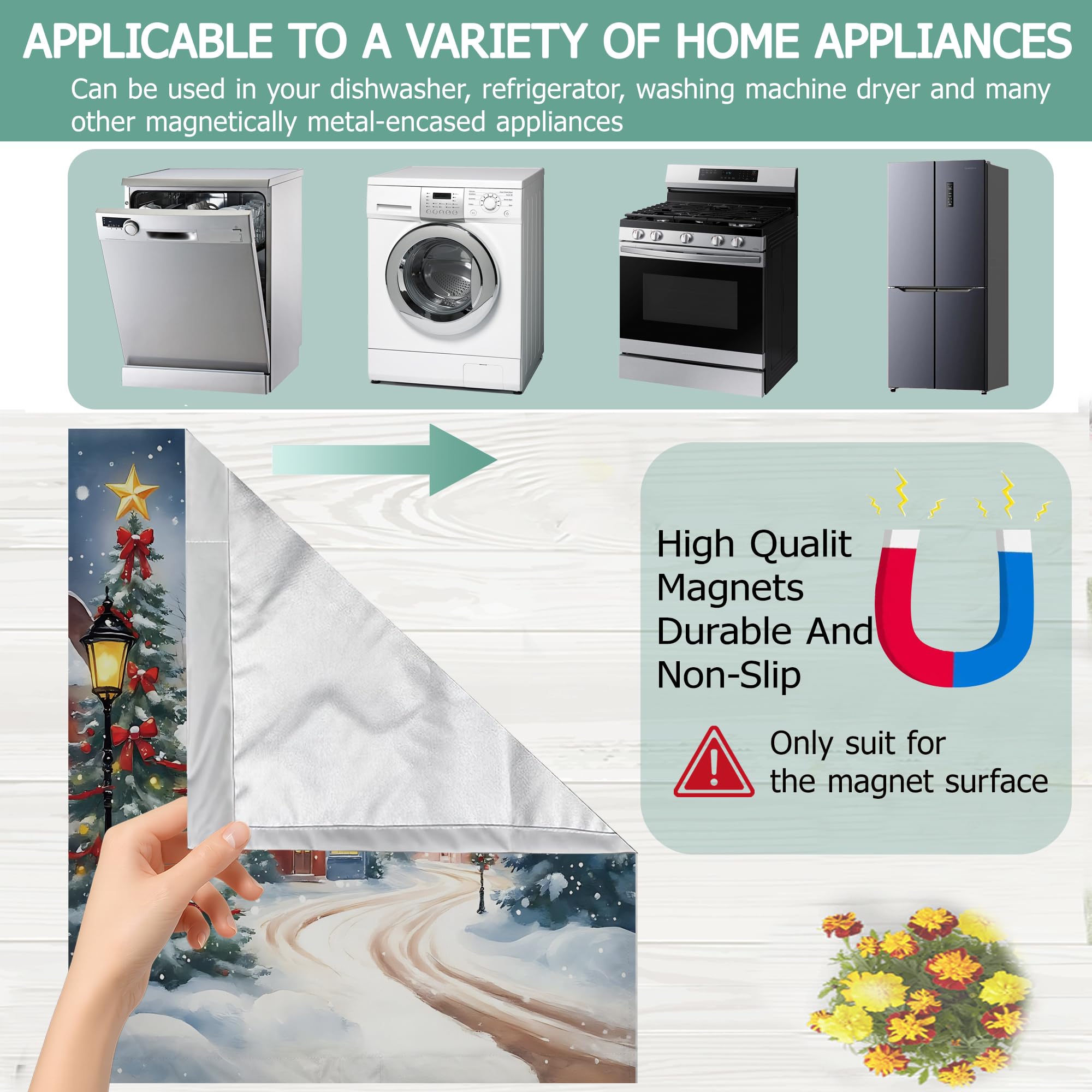 Dishwasher Magnets Decorative Cover,Winter Houses Refrigerator Magnet Cover,Washable Christmas Tree Dishwasher Front Panel Cover