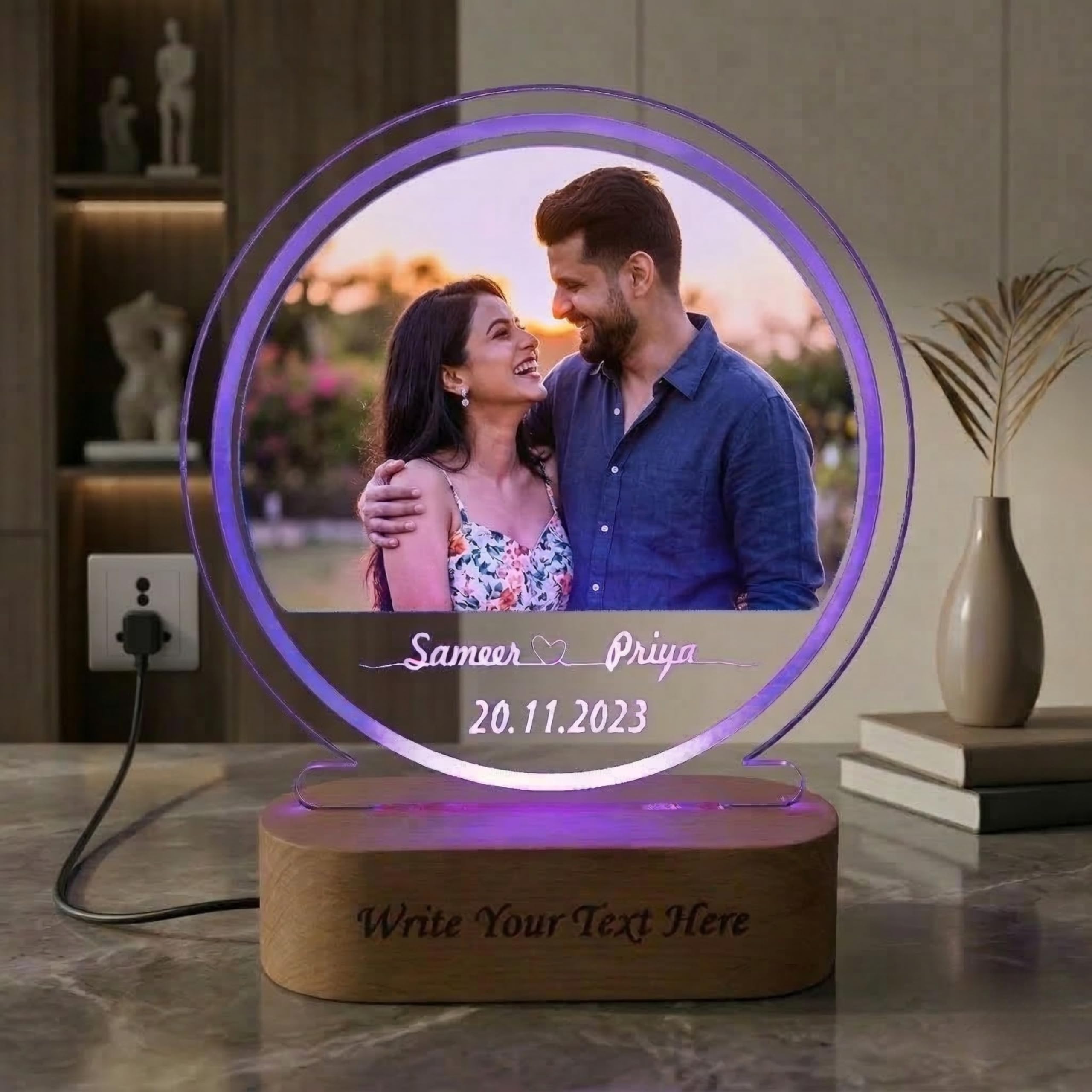 Shayona Personalized Digital Uv Printed 3D Illusion Photo Led Table Lamp For Couple Gift For Anniversary, Wedding, Marriage, Val