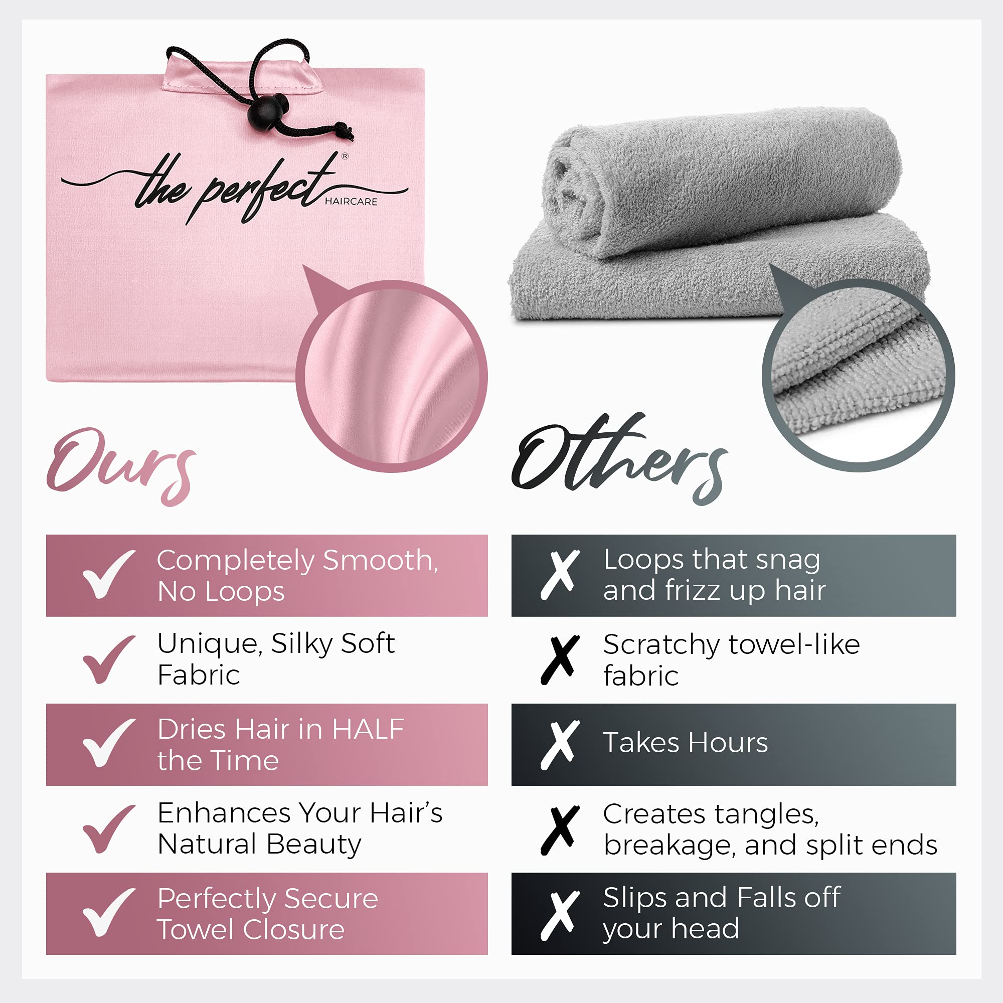 THE PERFECT HAIRCARE Curly Hair Girls Microfiber Plopping Towel Set - Anti-frizz Silky Smooth Hair Drying Wrap for Women - Super