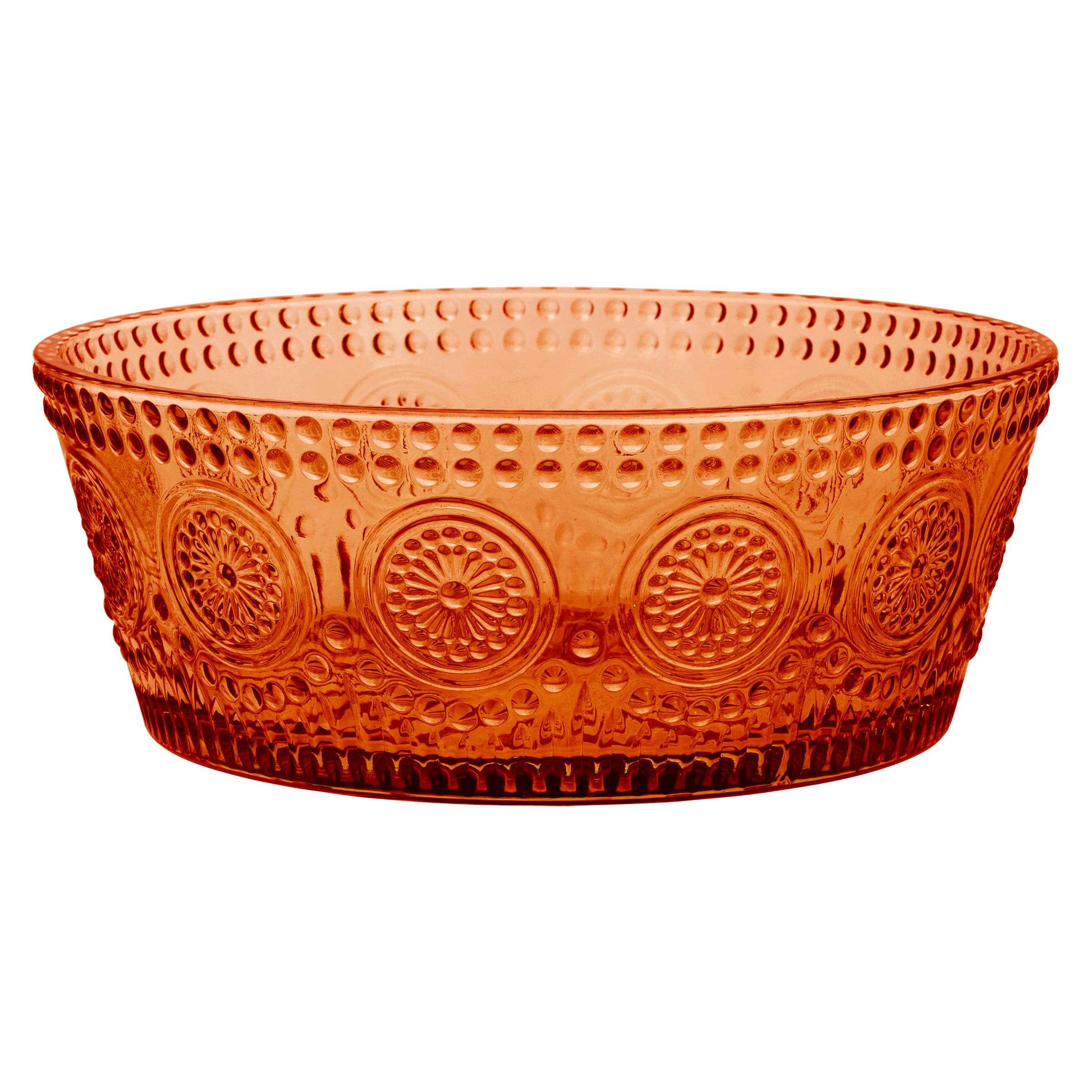 Boston International Vintage-Inspired Glass Serving Bowl with Embossed Floral Pattern for Salad Snacks Dinner, Large 7 x 2.75, U
