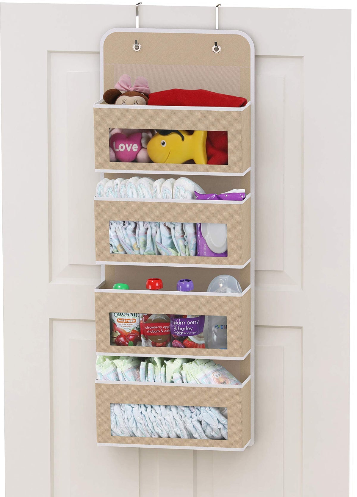 Simple Houseware Over Door/Wall Mount 4 Clear Window Pocket Organizer, Beige