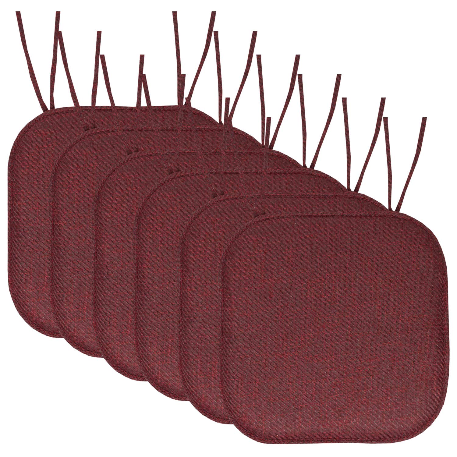 Chair Cushion Memory Foam Pads With Ties Honeycomb Pattern Slip Non Skid Rubber Back Rounded Square 16'' X 16'' Seat Cover, 6 Co