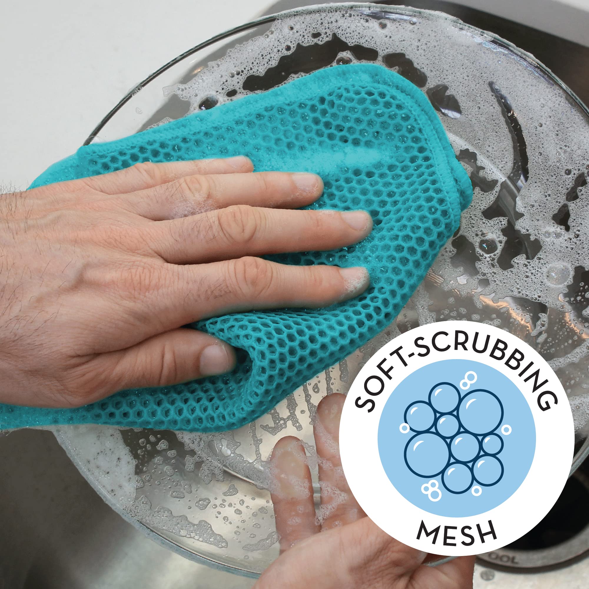 S&T Inc. Mesh Dish Scrubber, Kitchen Dish Cloths For Washing Dishes, Blue, 11.5 Inches X 11.5 Inches, 3 Pack