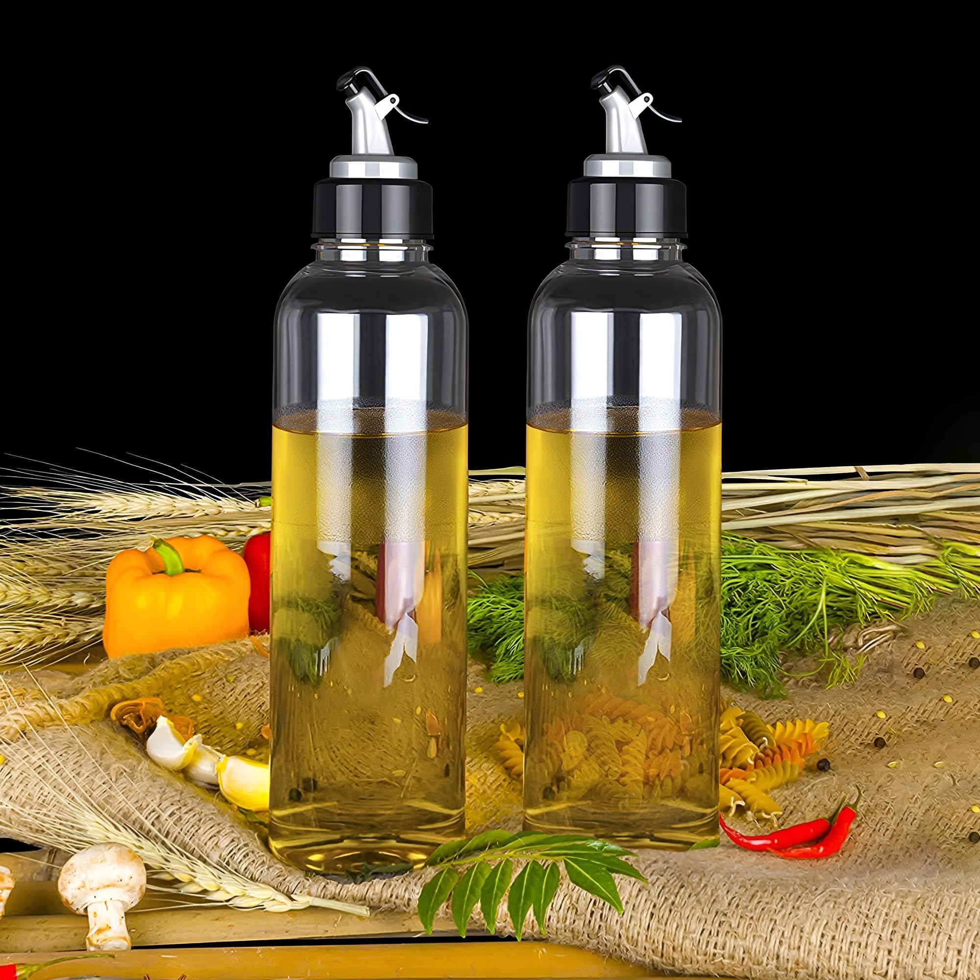 The Earth Store 1000 Ml Plastic Oil Dispenser Set Of 2 Transparent Cooking Oil Pourer For Kitchen Leakproof Sauce Vinegar Liquid