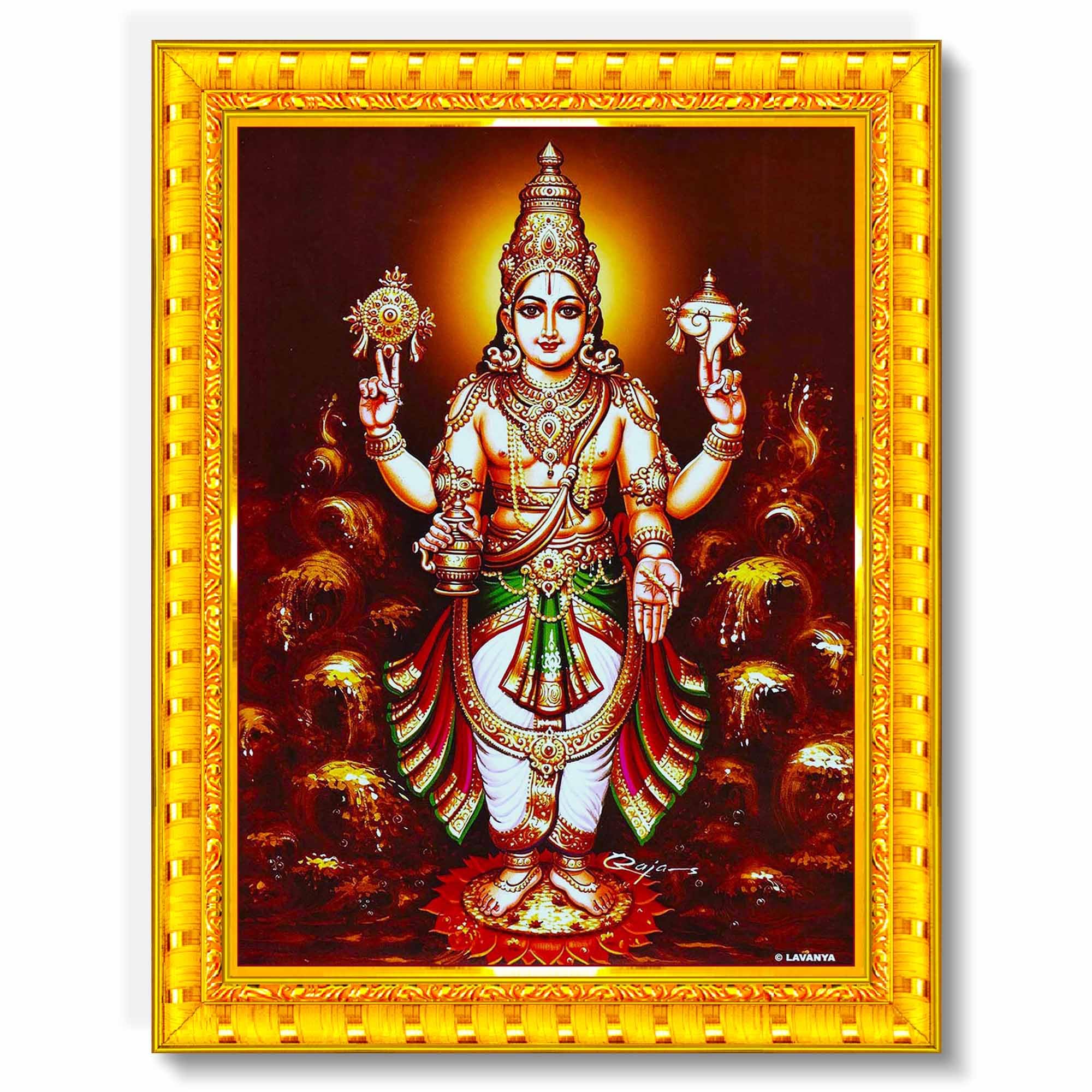 Pavan Photo Laminations Dhanwantari Dhanvantari Dhanvantri Dhanwantri Wall Painting Framed Home Decor (Wood,Matte,Gold,Small Siz