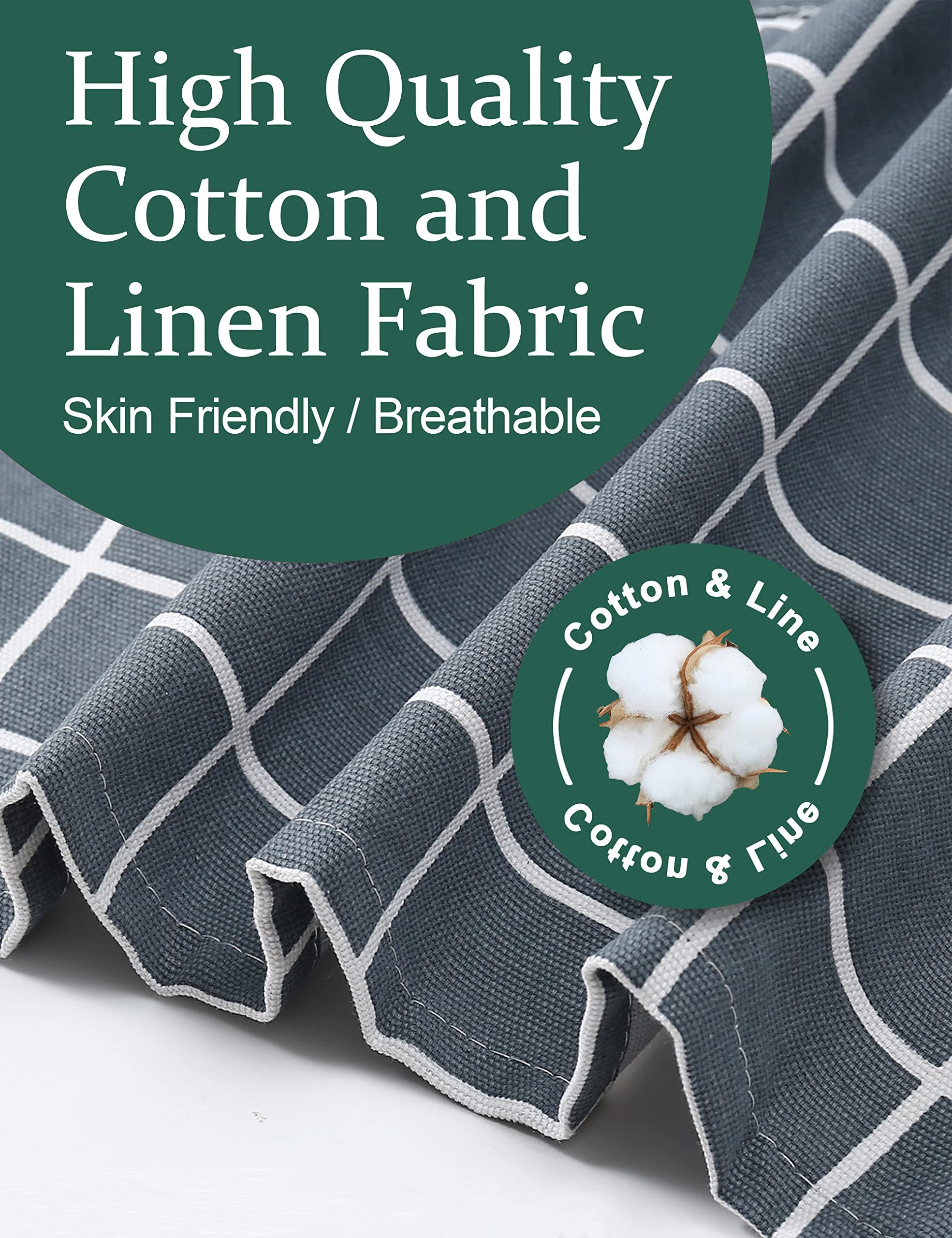 APRONNER Cotton Linen Baking Plus Size Aprons for Women with Pockets Kitchen Cooking Grey Grid