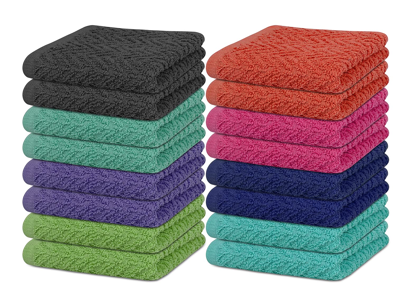 Zuperia Zigzag Wash Cloth -16 Pack -12'' X 12''- Highly Absorbent Soft Washcloths For Face, Gym Towels, Hotel Spa Quality, Reusa