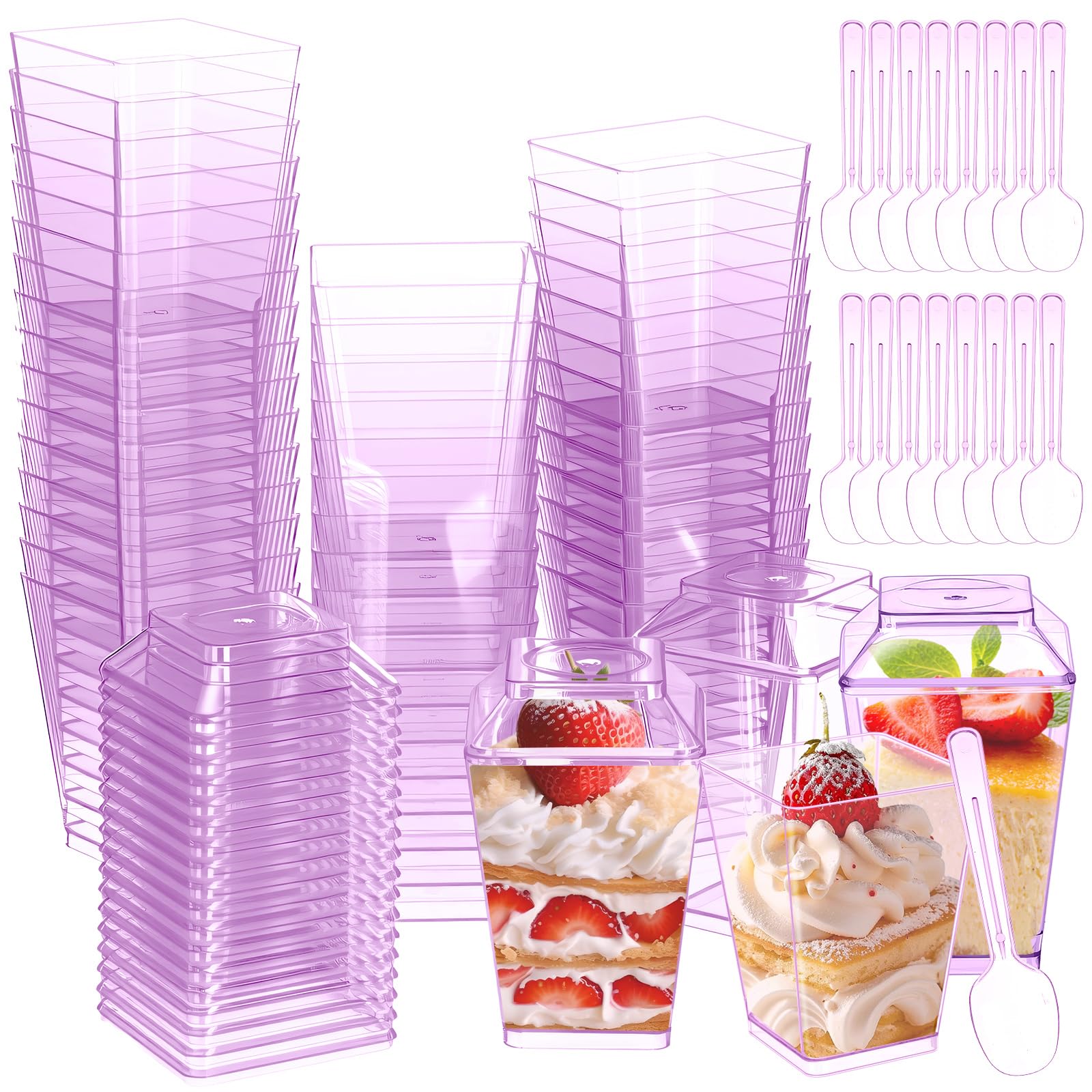 Mifoci 150 Pcs 5 oz Purple Plastic Dessert Cups with Lids and Spoons Mini Clear Reusable Yogurt Parfait Appetizer Cup for Weddin