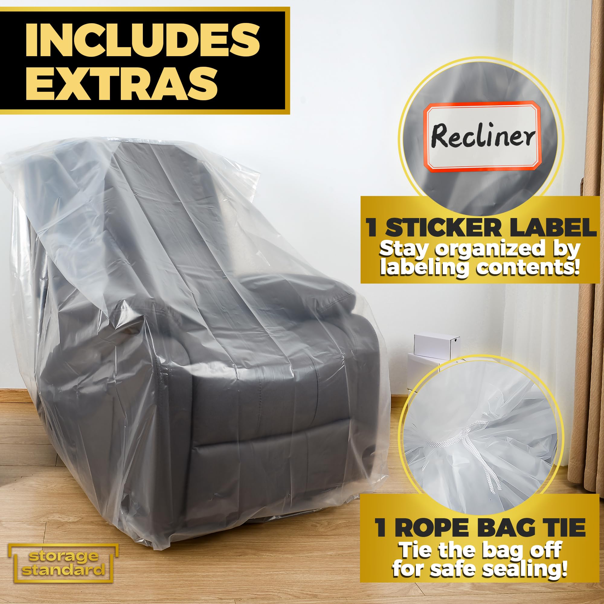 Plastic Furniture Covers For Moving Storage - Heavy-Duty Chair Cover Protectors, Waterproof & Dustproof Clear Moving Bags For Ar