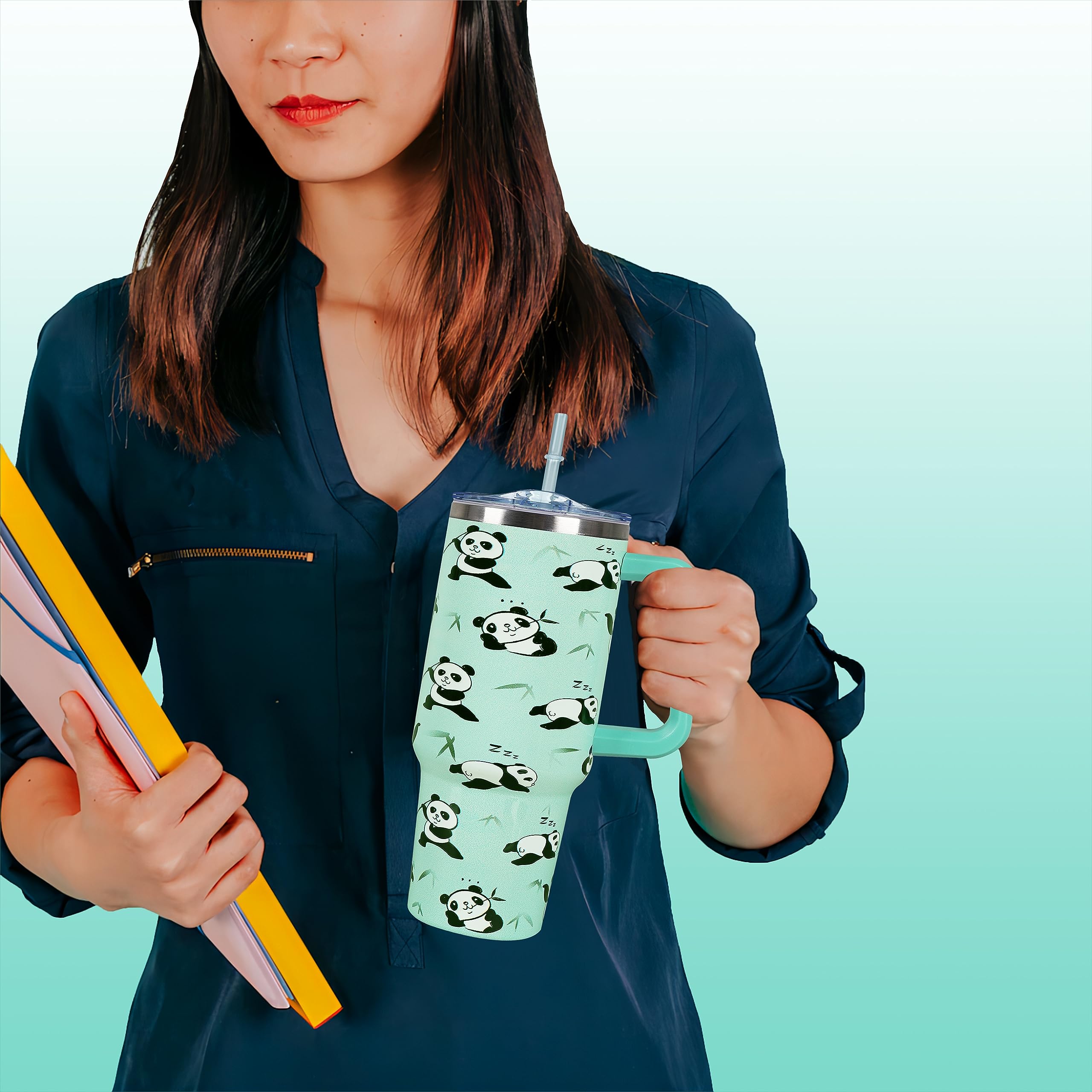 40 Oz Tumbler With Handle 40oz Panda Tumbler With Lid Straw Double Insulated Travel Coffee Mug Panda Cute Cup Gifts For Women