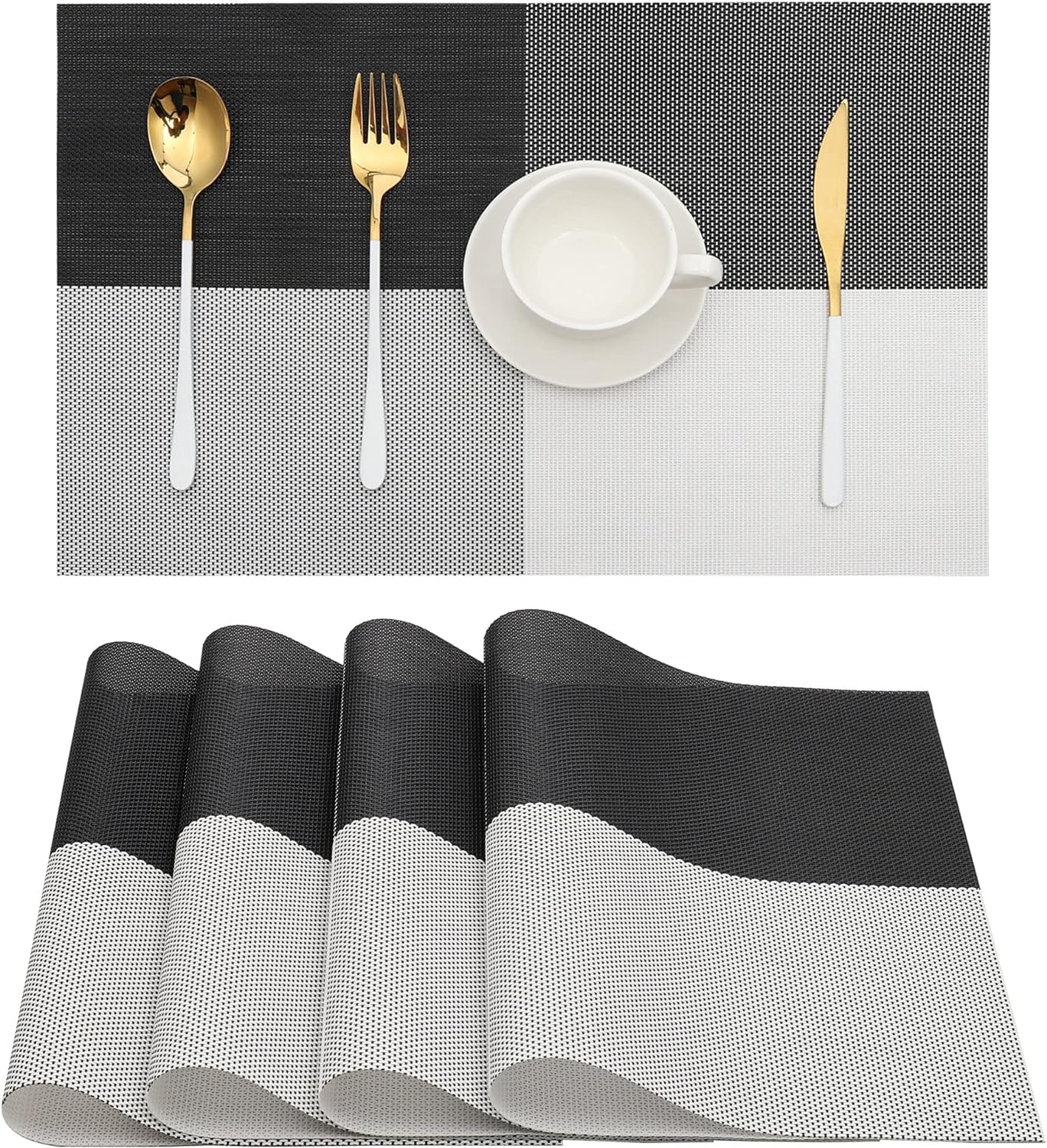 Shopping Mart Set of 4  Rectungular PVC HeatResistant Placemats (45 X 30 cm) Washable Kitchen Table Mats Double Sided Easy to 