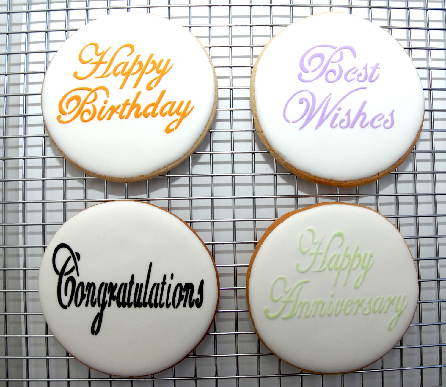 Designer Stencils Script Celebration Cake Stencils Set, Beige/Semi-Transparent