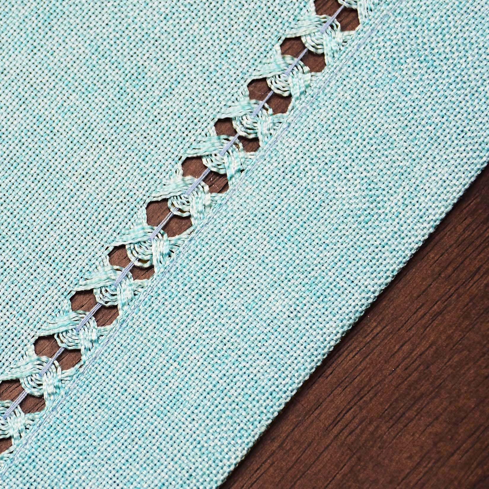Grelucgo Handcrafted Solid Color Dining Table Runner, Dresser Scarf, Double-Hemstitched (Aqua, 14 X 48)
