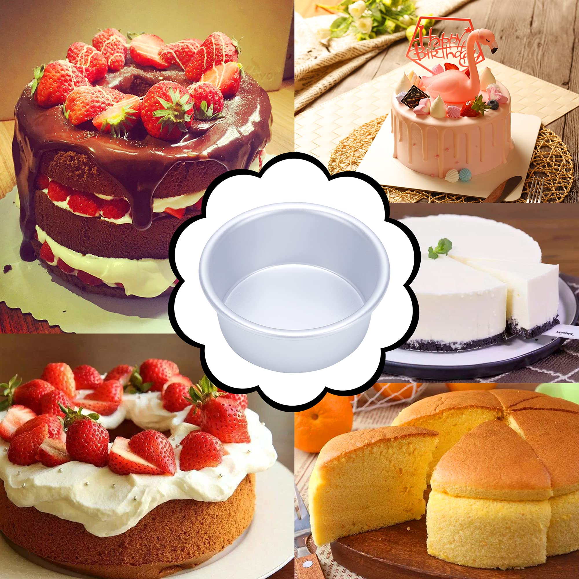 Awtbdp 4 Inch Cake Pan, Set Of 8, Anodized Aluminum Round Pans With 100 Pcs Parchment Paper Tins Baking Pan For Cheese Cake, Piz