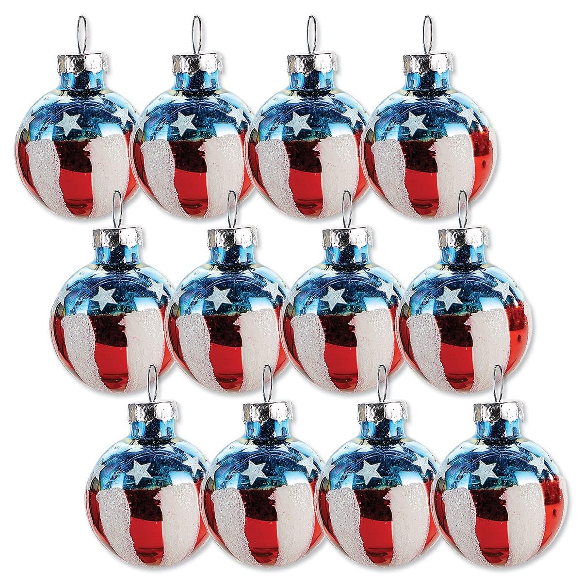 Lillian Vernon Americana Blown Glass Patriotic Ornaments - Handcrafted Hanging Tree Decorations, Round Americana Holiday & Party