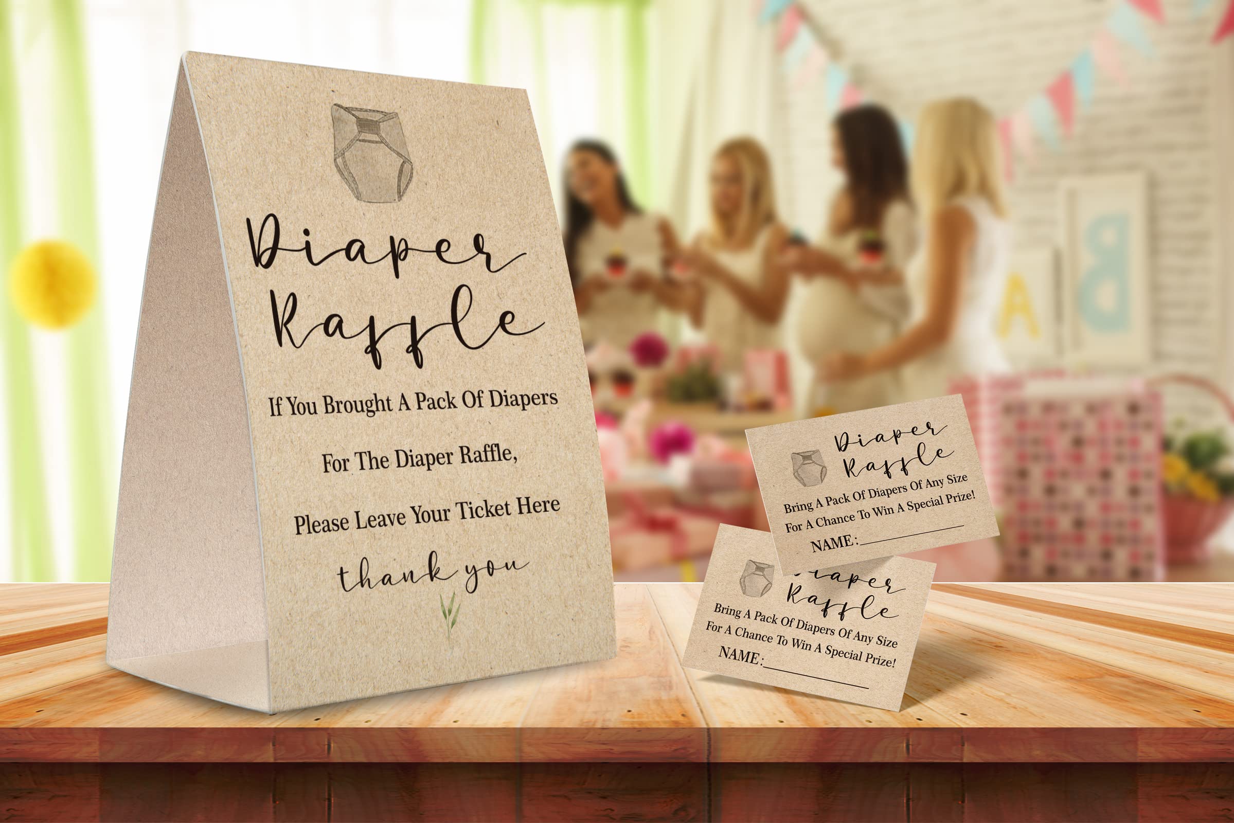 Tesedupoole Kraft Paper Diaper Raffle Sign,Diaper Raffle Baby Shower Game Kit (1 Standing Sign + 50 Guessing Cards),Baby Showers
