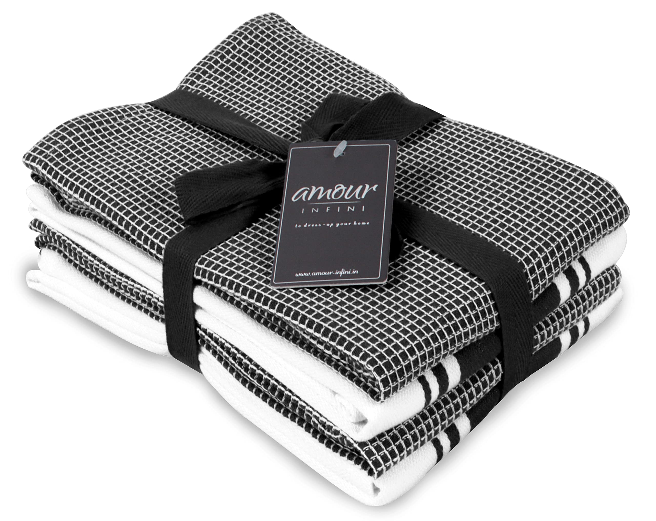 Amour Infini Cotton Kitchen Towels - Set Of 4 Highly Absorbent, Ultra Soft Waffle Weave Tea Towel With Hanging Loop - 20X28 Inch