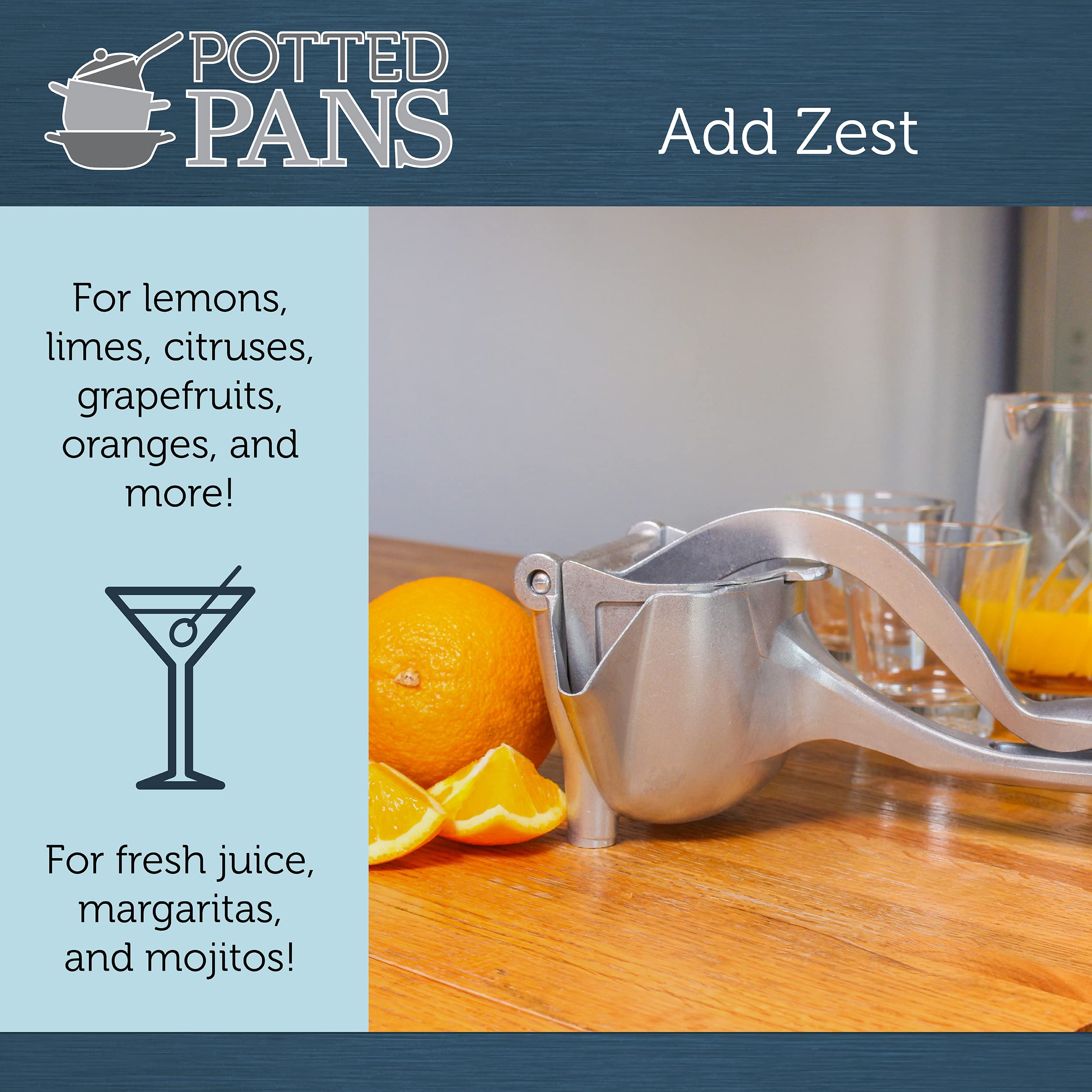 Potted Pans Manual Citrus Juicer Hand Press - 6.4Oz Large Metal Lemon Squeezer For Orange Lime Grapefruit More