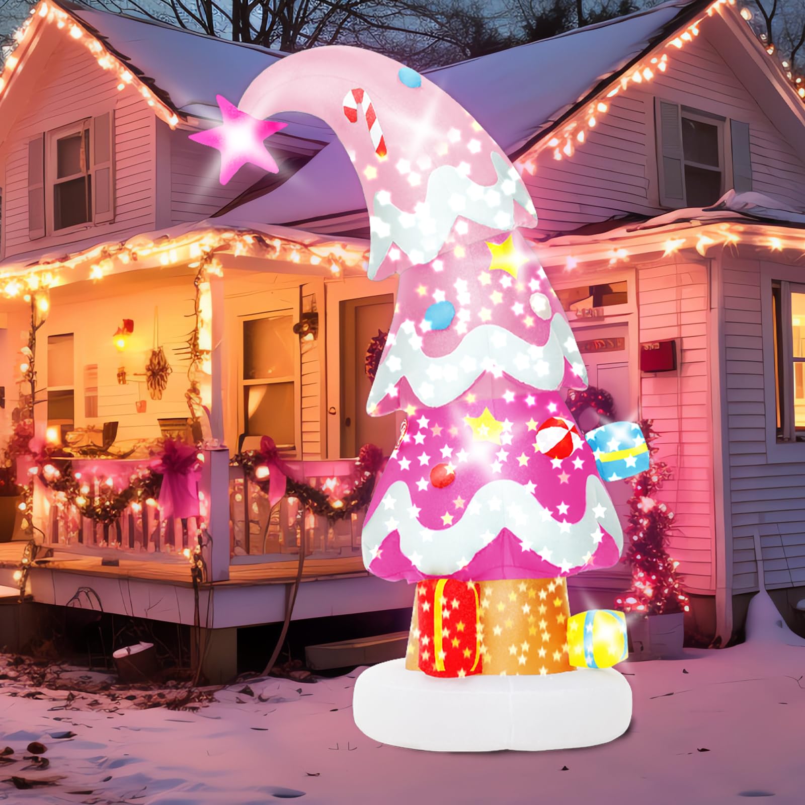 Lionoble 6 FT Christmas Outdoor Inflatable Decorations, Blow Up Pink Christmas Tree with LED Light for Xmas Holiday Party Garden
