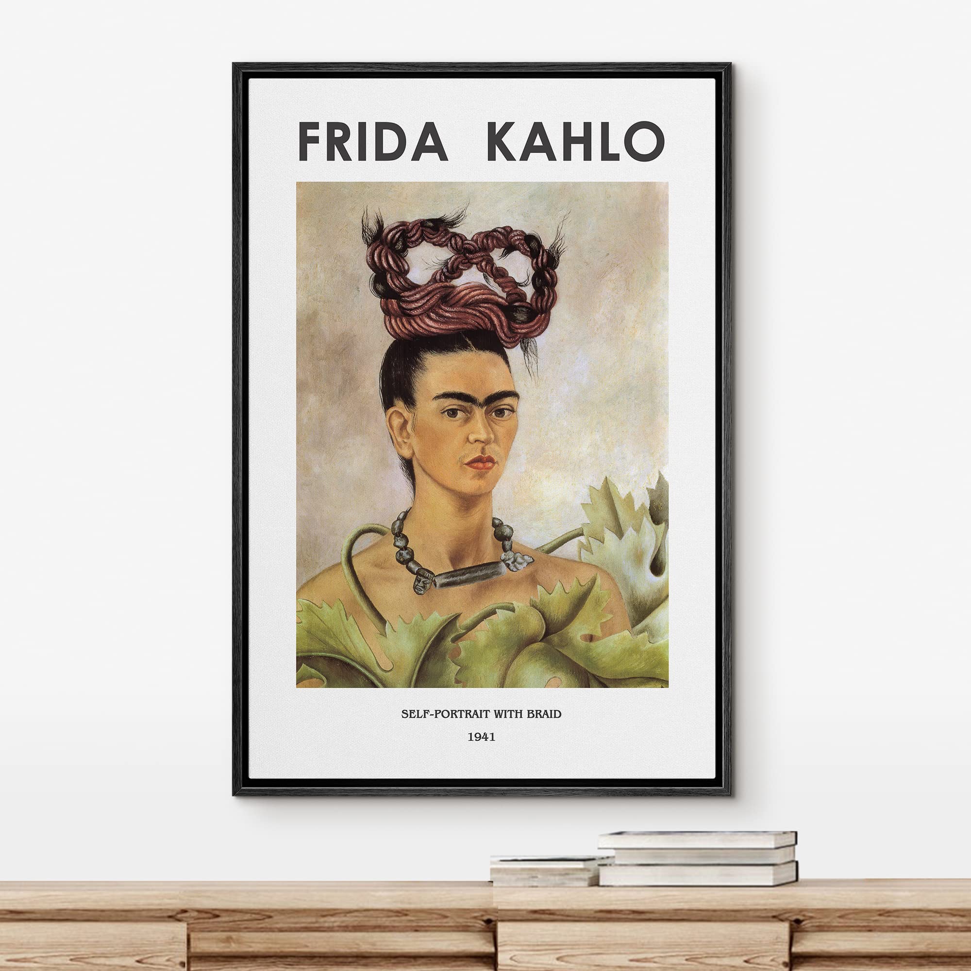 Idea4Wall Framed Canvas Print Wall Art Self-Portrait With Braidy By Frida Kahlo Historic Cultural Illustrations Fine Art Traditi