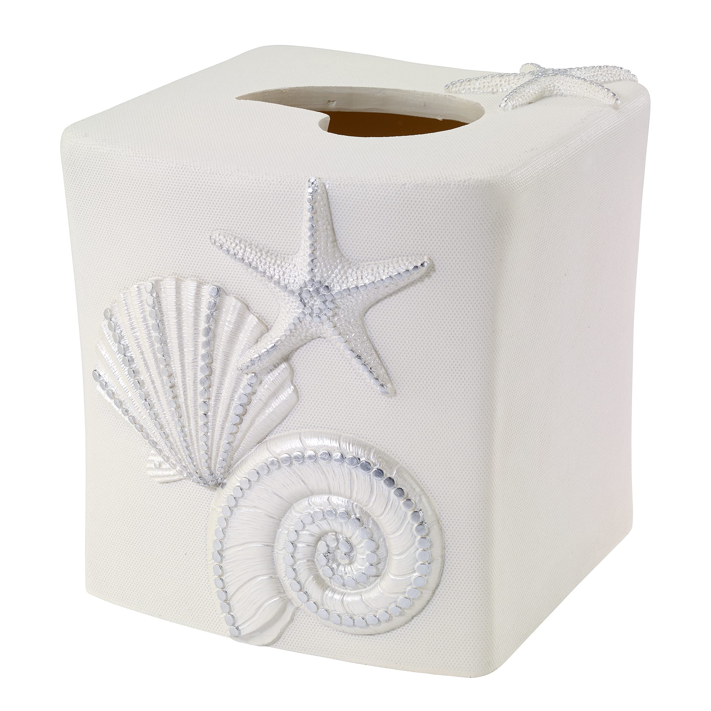 Avanti Linens - Tissue Box Cover, Sea Inspired Home Accessories, Guest Bathroom Essentials (Sequin Shells Collection)