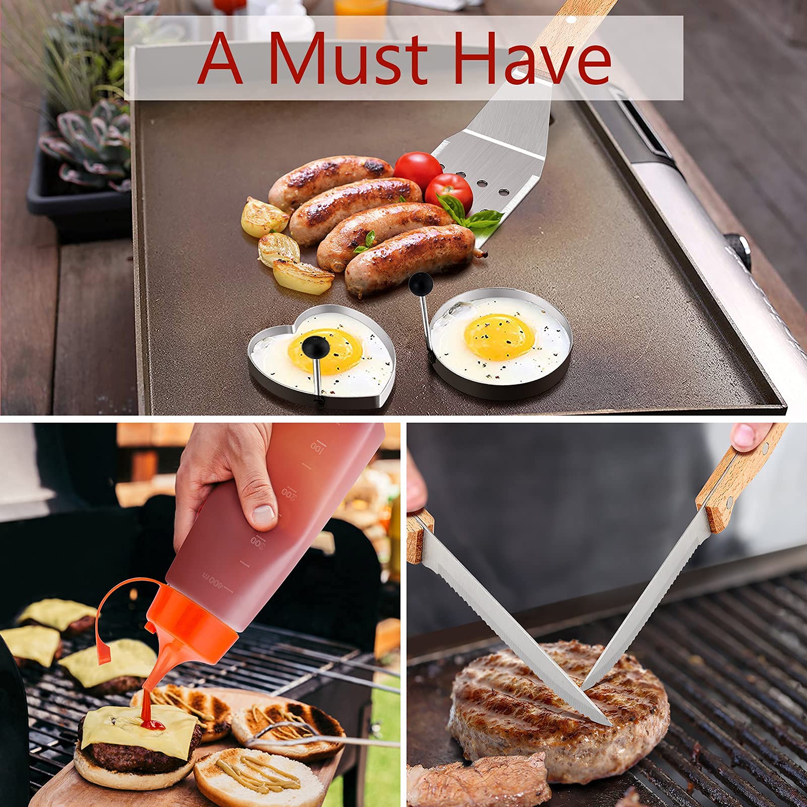 Griddle Accessories Set of 20  HaSteeL Complete Stainless Steel Griddle Spatula Tools with 9? Melting Dome  Heavy Duty Metal Spatulas Choppers Cast Iron Grill Press for Flat Top Teppanyaki BBQ Outdoor