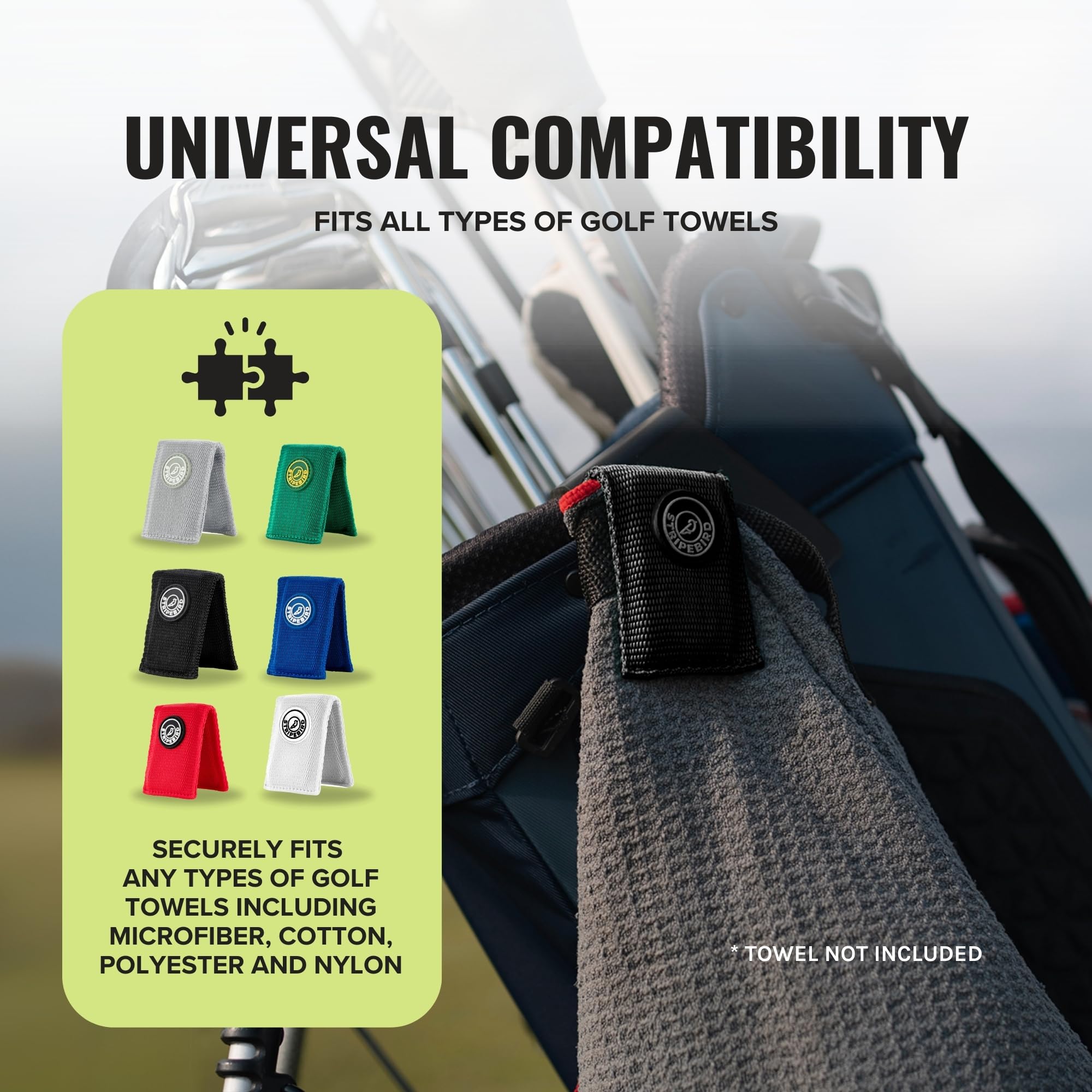 Stripebird - Magnetic Clip for Any Golf Towel (Stealth Black) - Highest Strength Magnet - Easily Access Golf Towel While You Golf - Removable from Towels