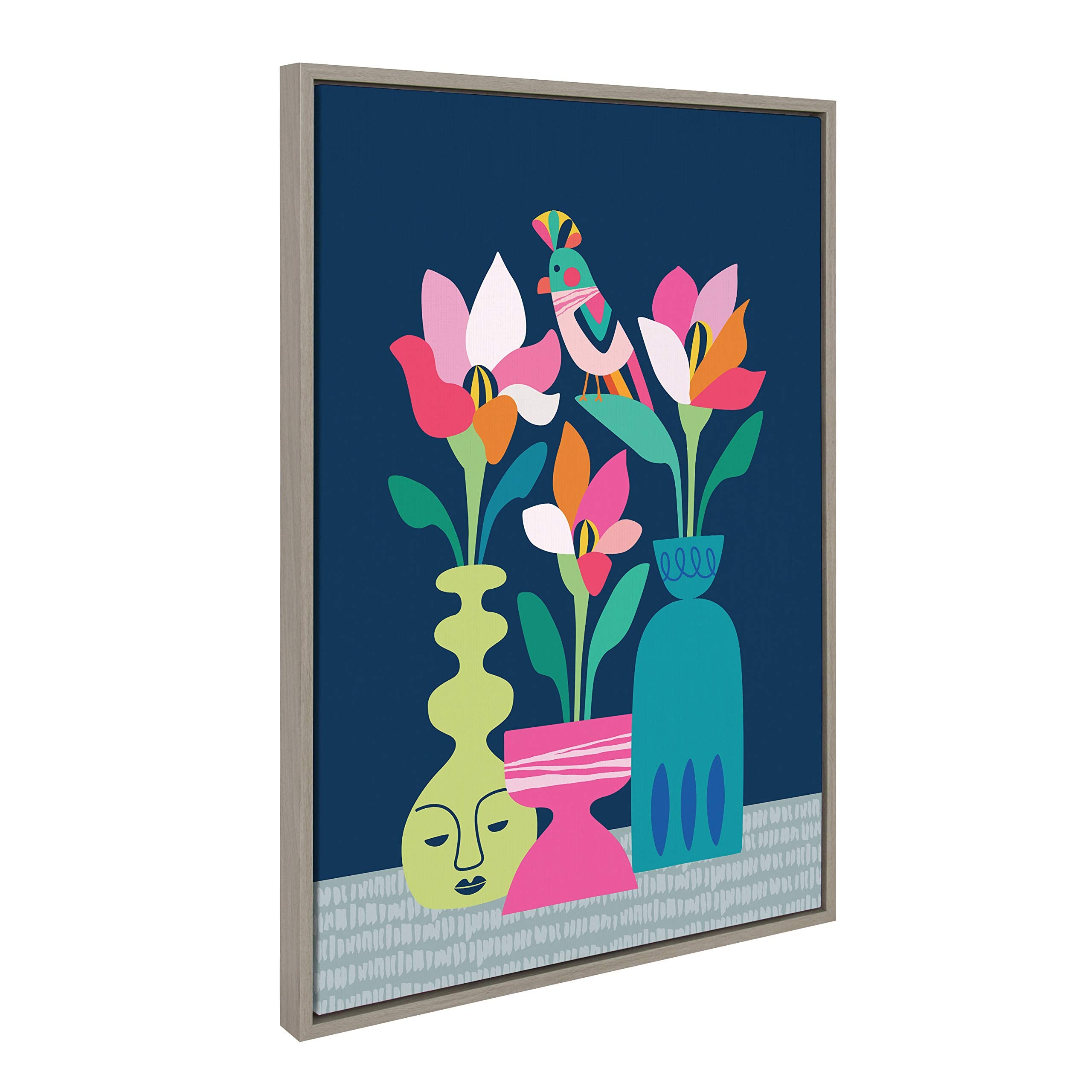 Kate And Laurel Sylvie Mid Century Modern Magnolias Framed Canvas Wall Art By Rachel Lee Of My Dream Wall, 23X33 Gray, Vibrant T