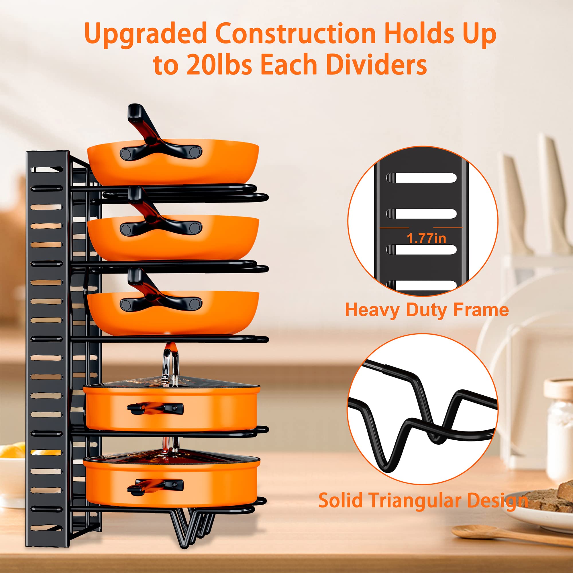 Zhoho Tant Pots And Pans Organizer For Cabinet Upgraded Pots And Pans Organizer Rack For Kitchen Storage Larger Size Pot Lids Or