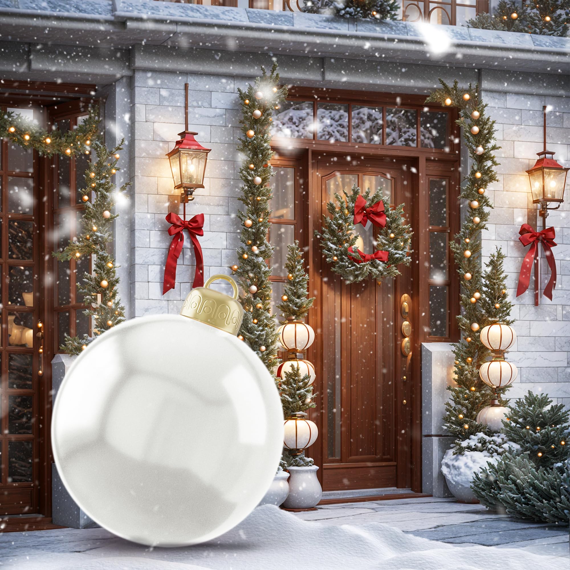 Giant 24 Inch Inflatable Christmas Ball PVC Xmas Inflatable Decorated Balls, Outdoor Inflatables Ornaments Christmas Hangable Bl